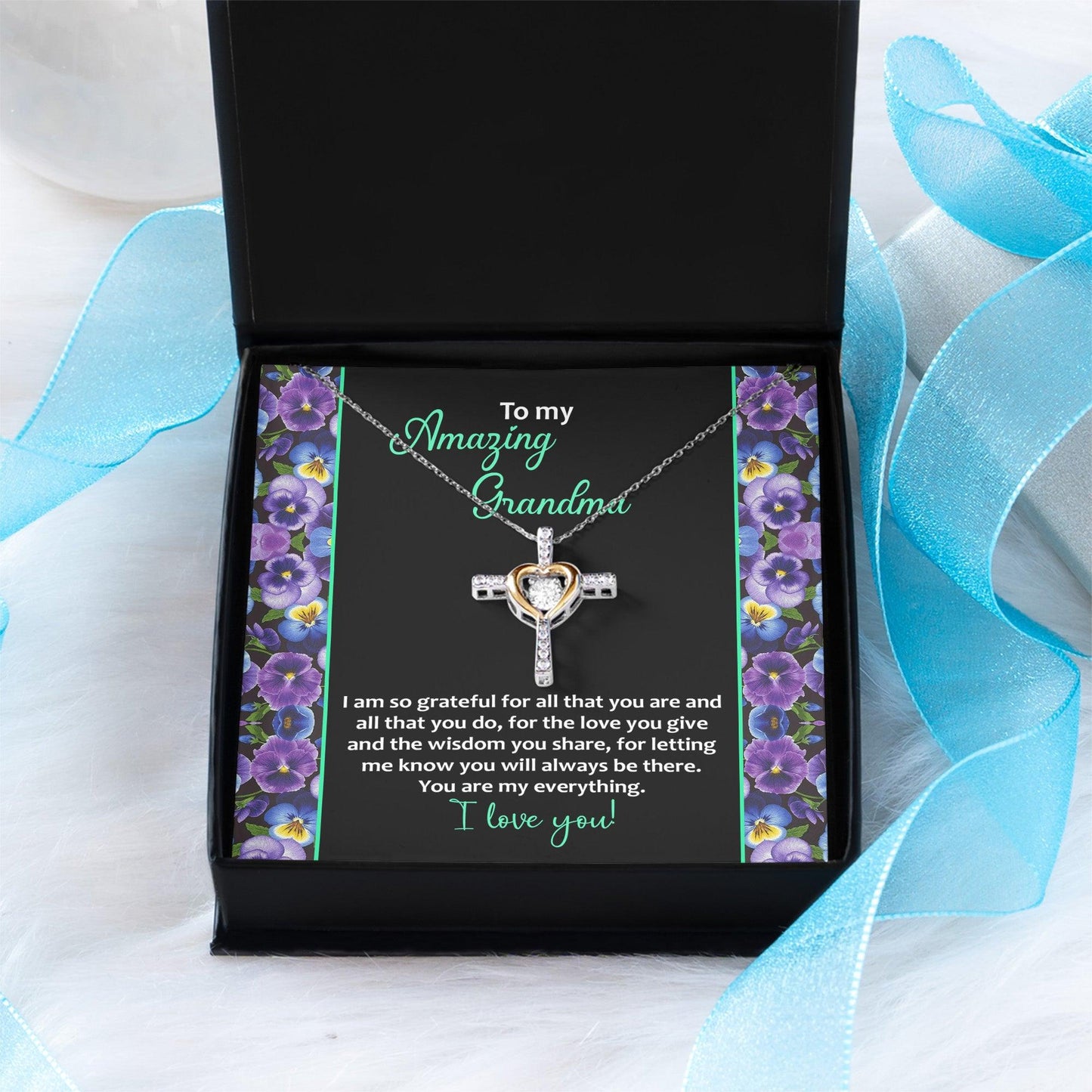 To My Amazing Grandma I am Grateful Cross Pendant Necklace - Mallard Moon Gift Shop