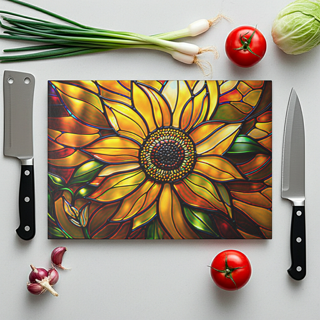 Vibrant Sunflower Glass Cutting Board, Kitchen Decor, Gift for Home Chefs, Unique Kitchen Accessories, Summer Gathering Decoration