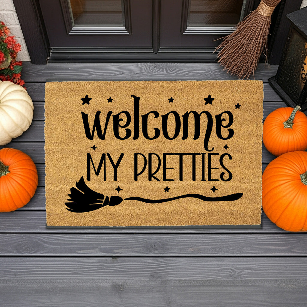 Welcome My Pretties Coir Doormat – Witchy Halloween Welcome Mat | Funny Front Porch Decor | Rustic Fall Entryway Rug - Mallard Moon