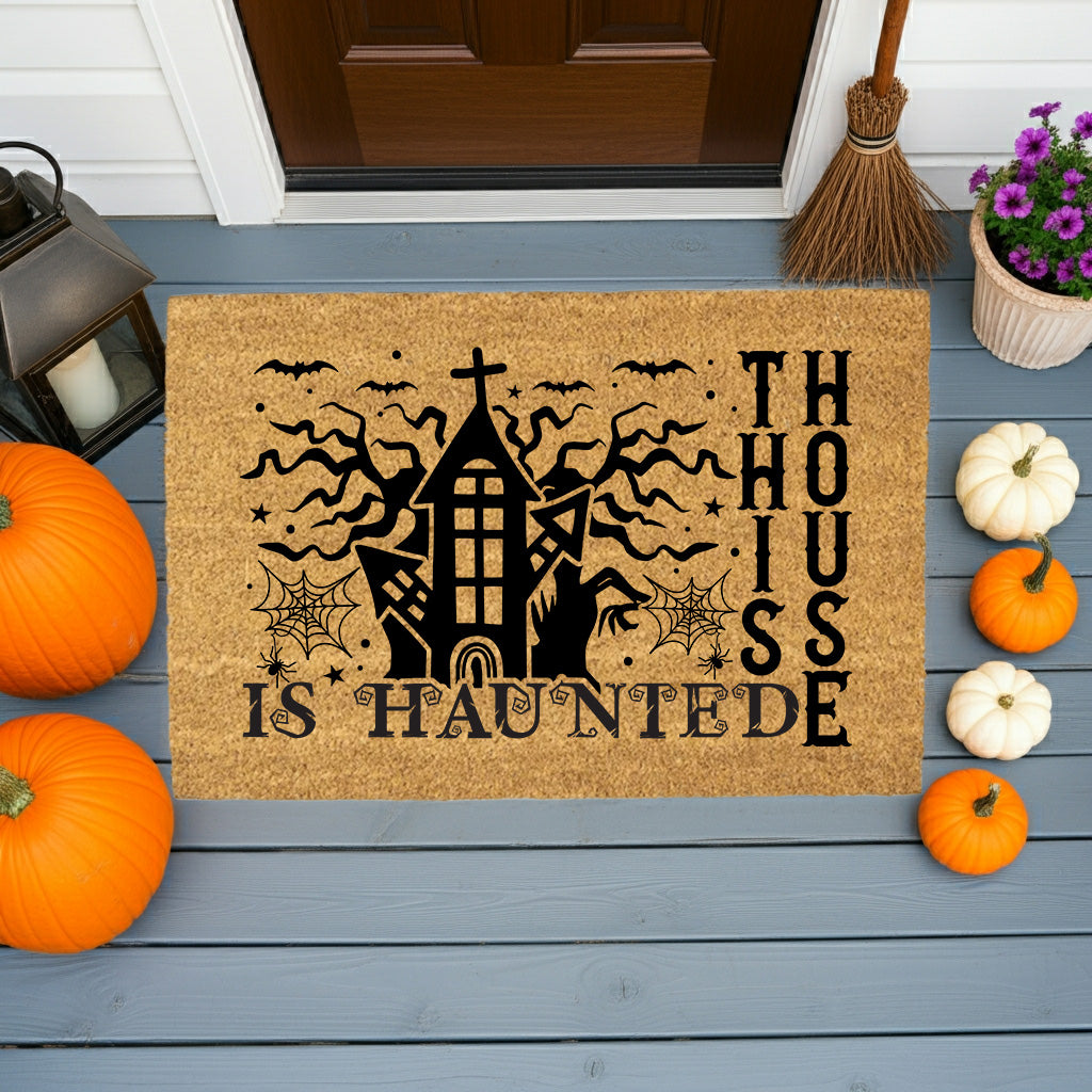 This House Is Haunted Coir Doormat – Haunted House Halloween Welcome Mat | Spooky Front Porch Decor | Rustic Fall Entryway Rug