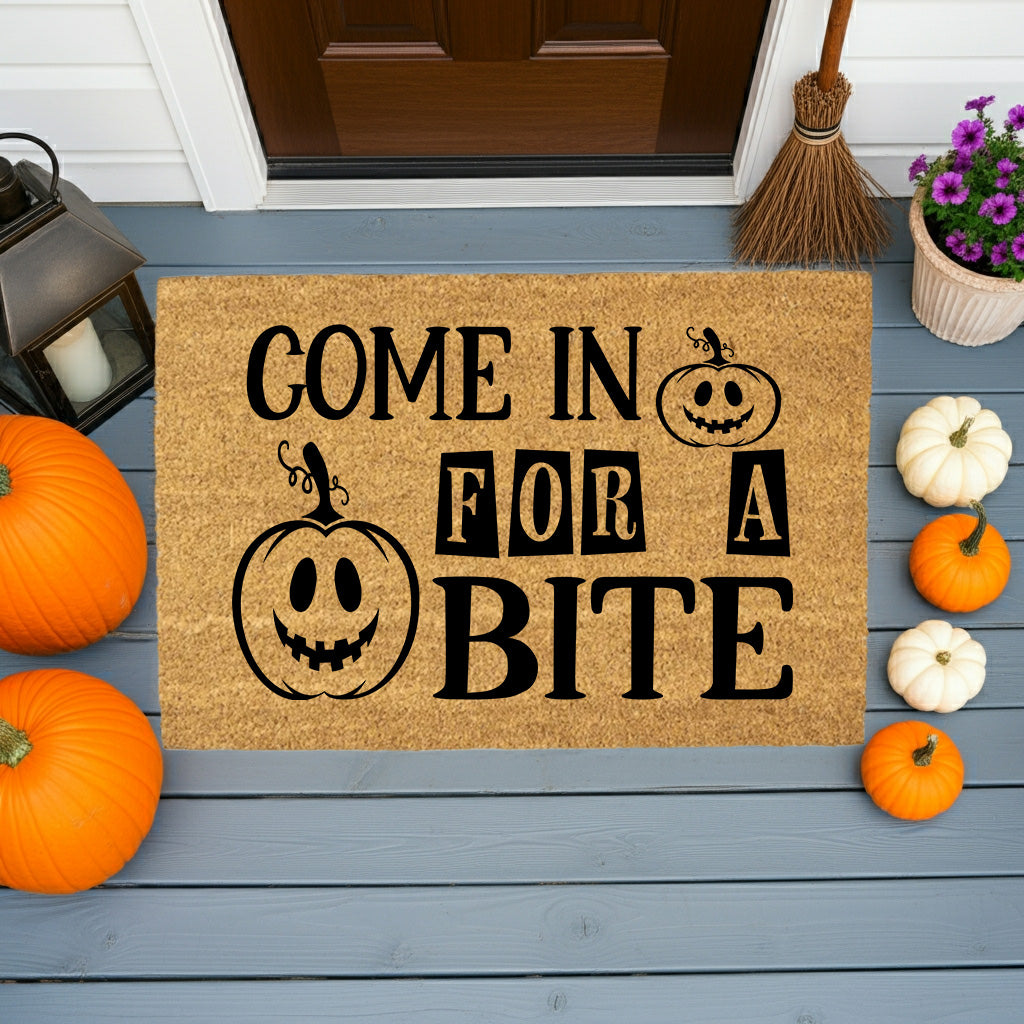 Come In for a Bite Doormat – Funny Pumpkin Halloween Outdoor Coir Mat - Mallard Moon