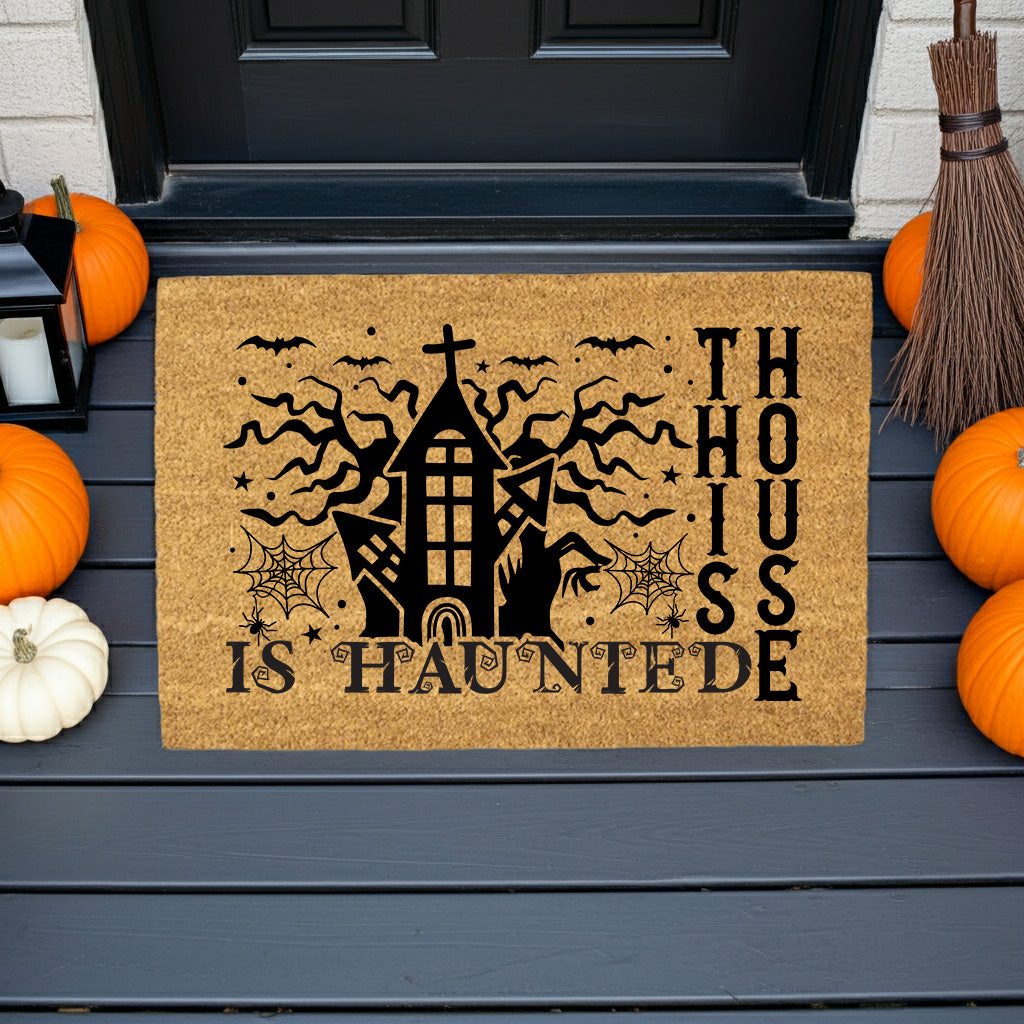 This House Is Haunted Coir Doormat – Haunted House Halloween Welcome Mat | Spooky Front Porch Decor | Rustic Fall Entryway Rug