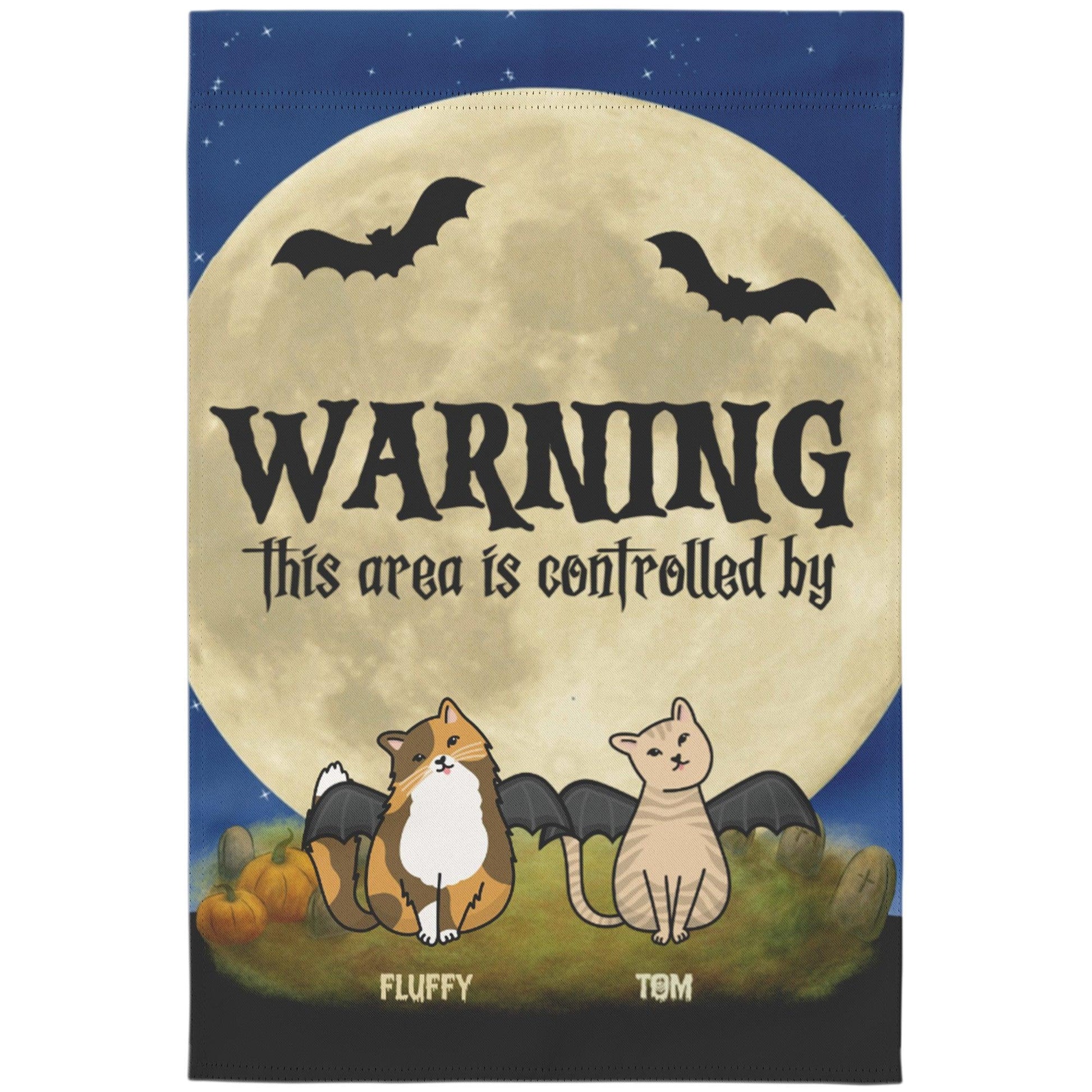 Halloween Cat Personalized Garden Flag - Warning This Area Is Controlled by Cats - Mallard Moon Gift Shop