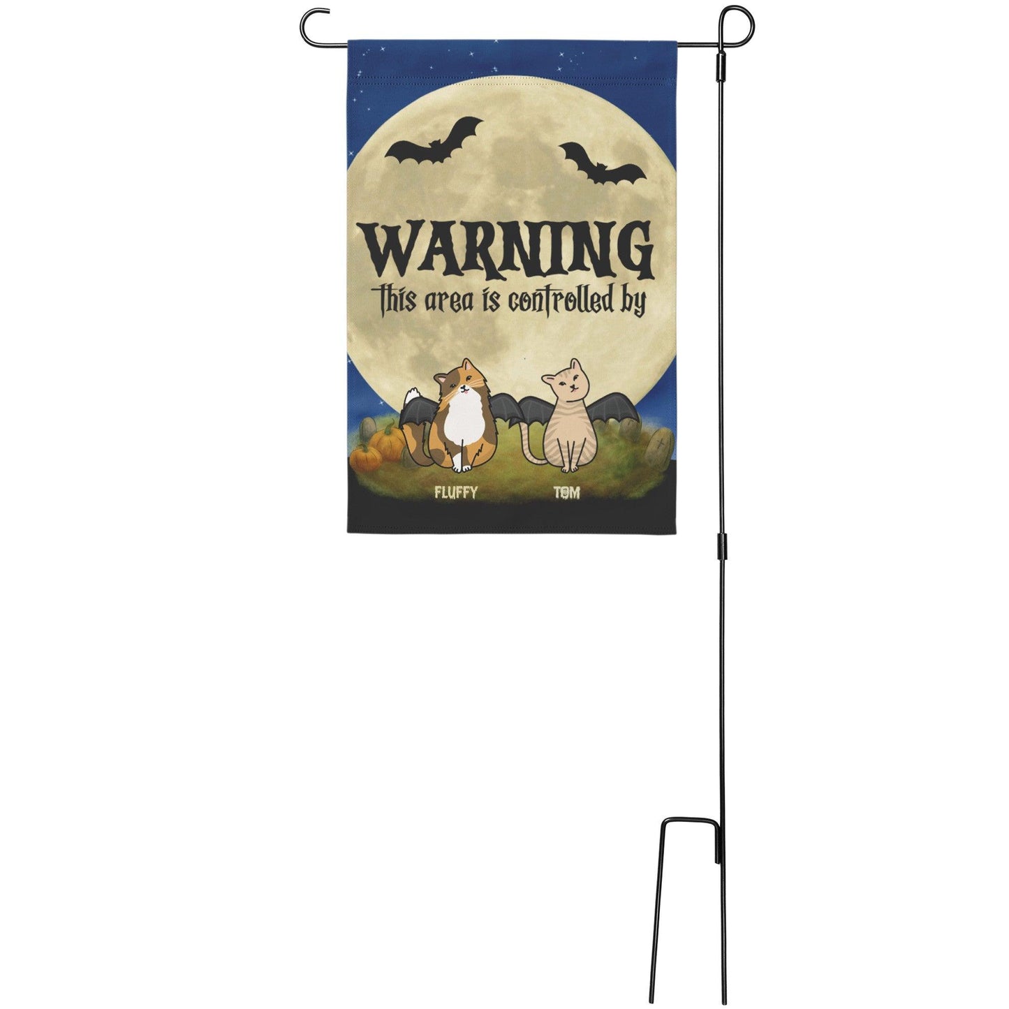 Halloween Cat Personalized Garden Flag - Warning This Area Is Controlled by Cats - Mallard Moon Gift Shop