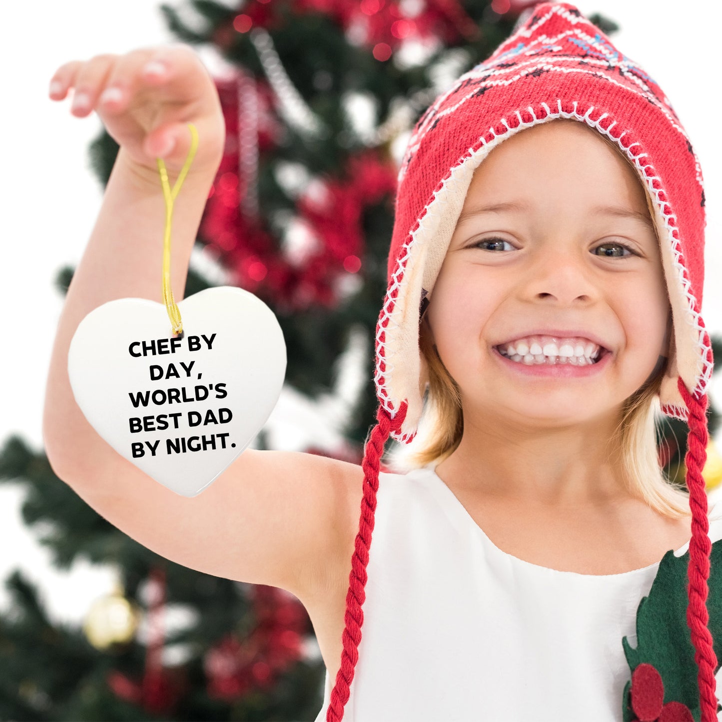 Chef Gifts from Men - Christmas Unique Gifts for Chef by Day, World's Best Dad By Night. Heart Ornament