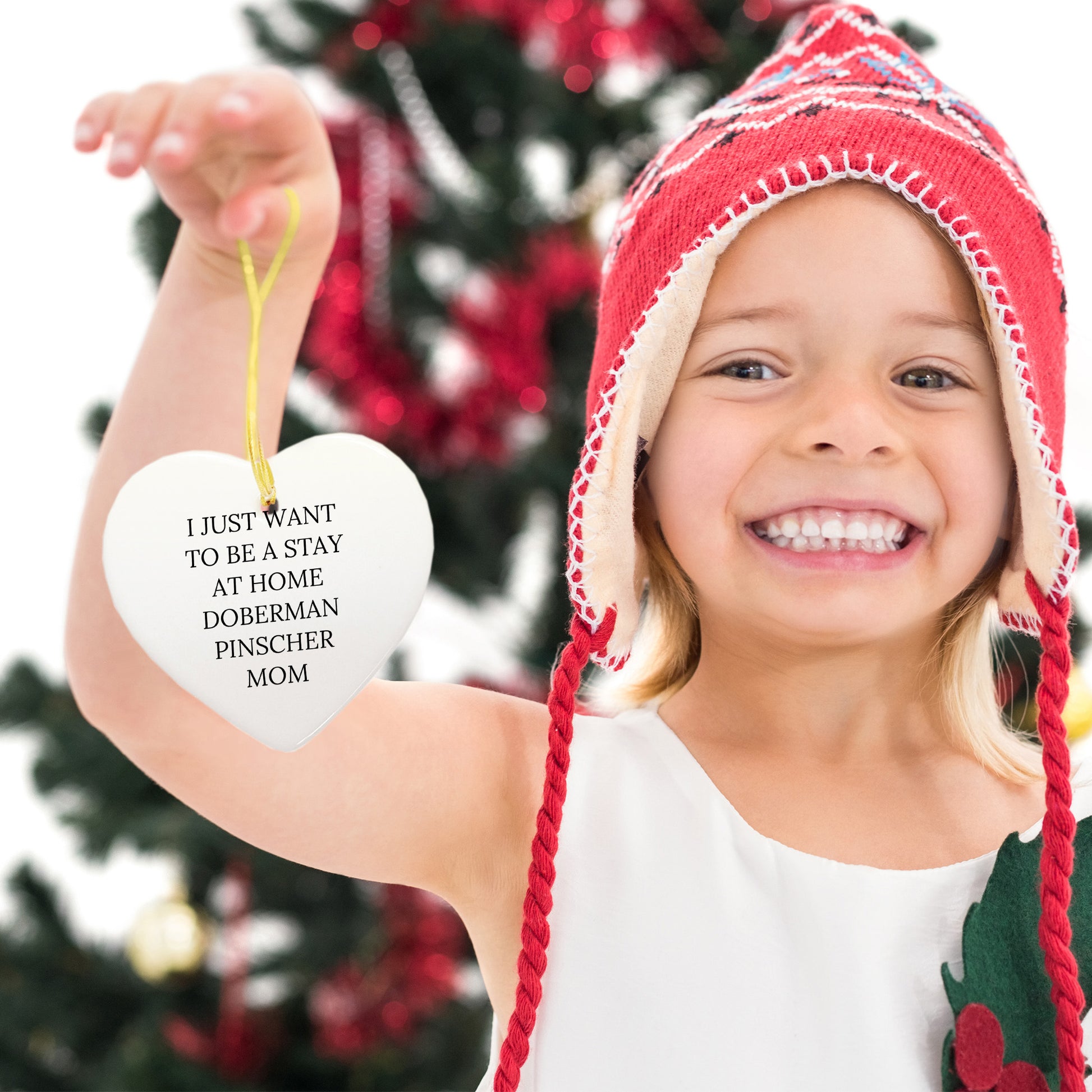 Funny Doberman Pinscher Dog Mom Heart Christmas Tree Ornament, I Just Want To Be A Stay At Home Doberman Pinscher Mom - Mallard Moon