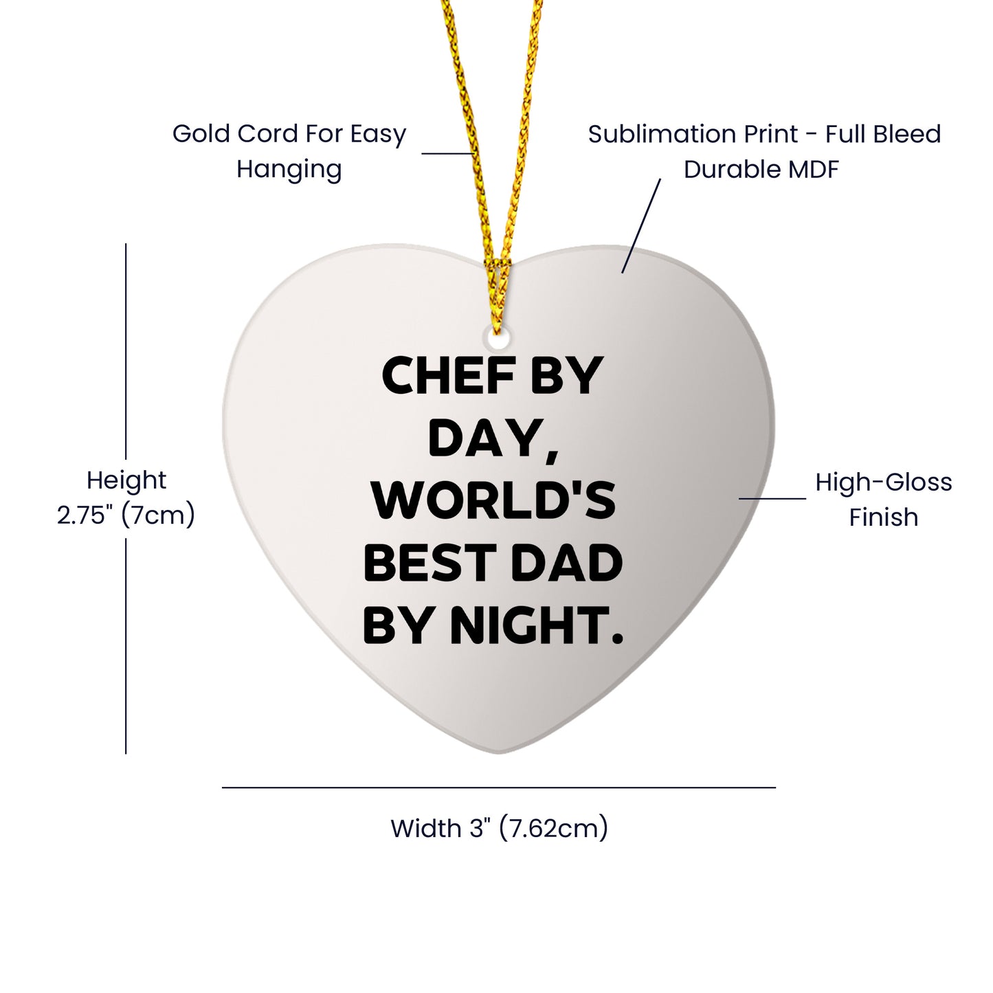 Chef Gifts from Men - Christmas Unique Gifts for Chef by Day, World's Best Dad By Night. Heart Ornament