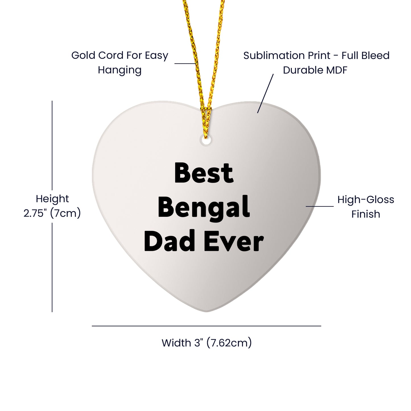 Bengal Dad Funny Cat Lover Heart Christmas Tree Ornament - Best Bengal Dad Ever - Mallard Moon