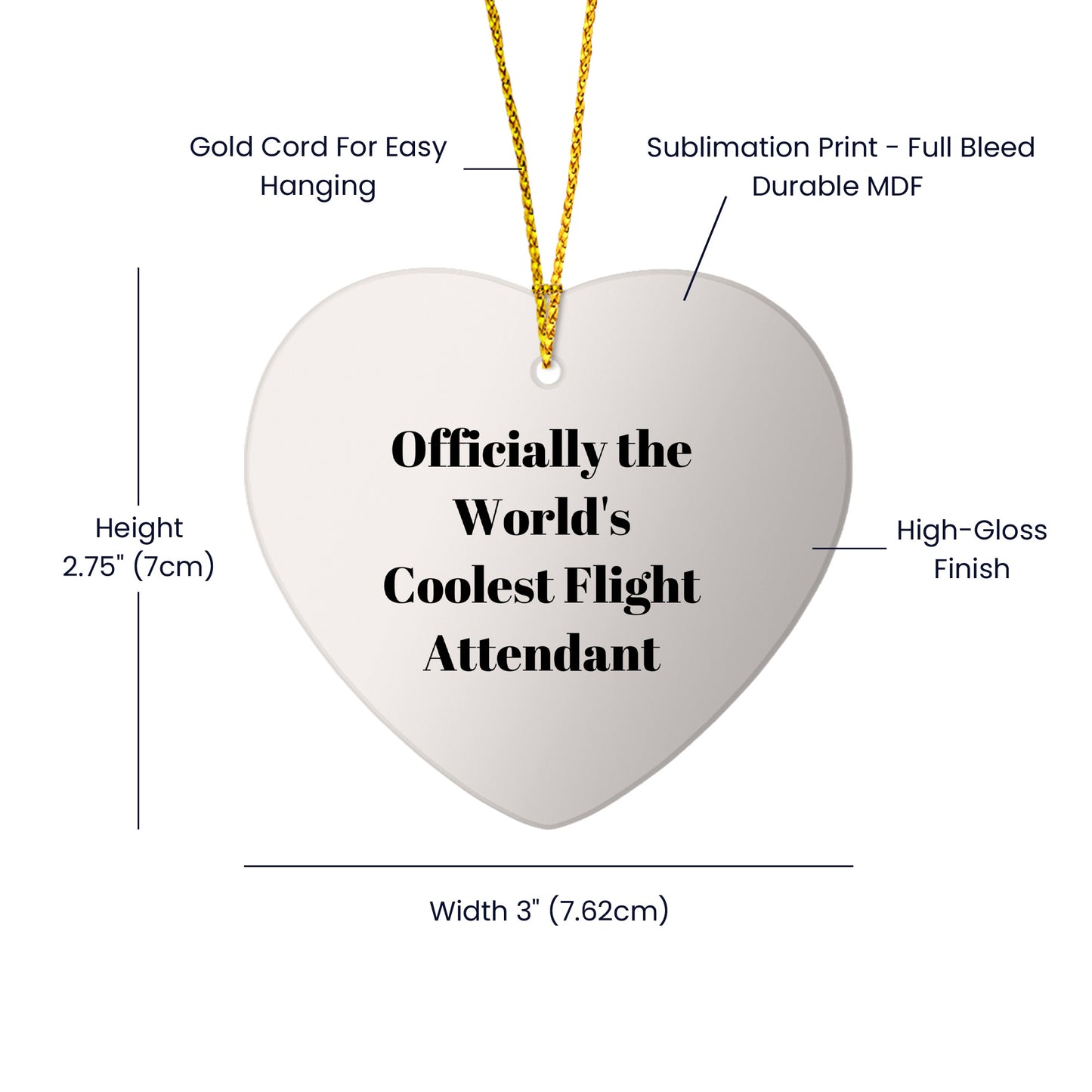 Flight Attendant Heart Ornament Gifts - Officially The World's Coolest Flight Attendant Christmas Unique Gift Ideas - Mallard Moon