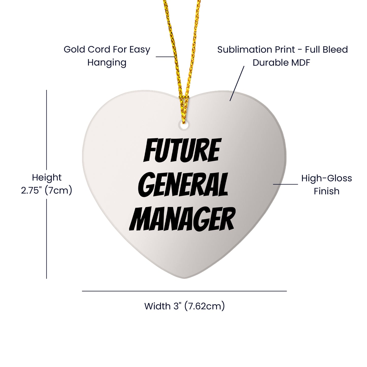Funny General Manager Heart Christmas Tree Ornament with 'Future General Manager' Quote, - Mallard Moon