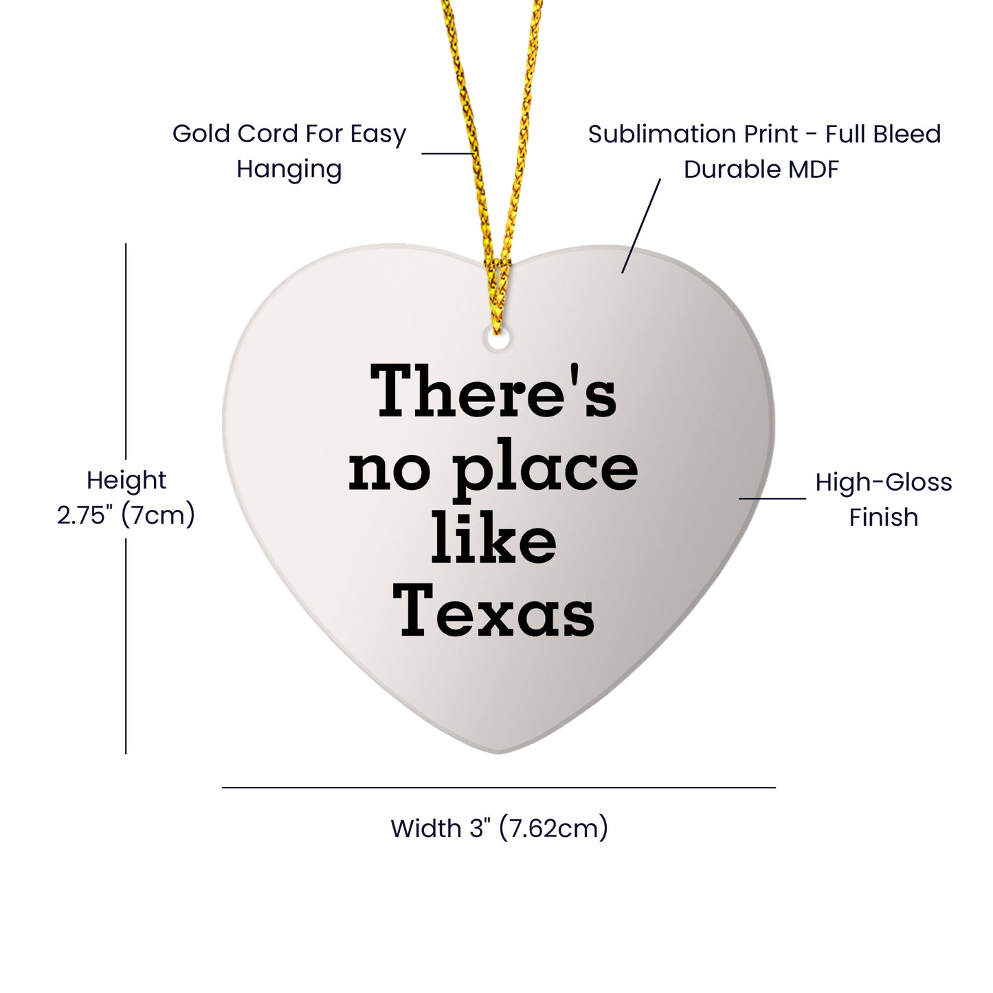 There's No Place Like Texas Heart Ornament, Gifts for Women, Friends, Family, Christmas Unique Gifts from Texas