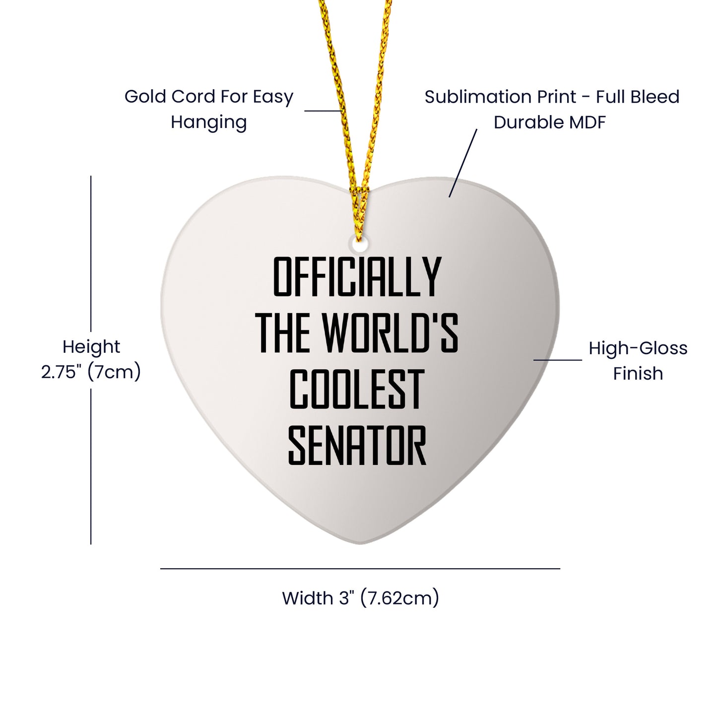 Funny Senator Heart Ornament Gifts from Friends and Family for Senator Men and Women Christmas Unique Decoration - Mallard Moon