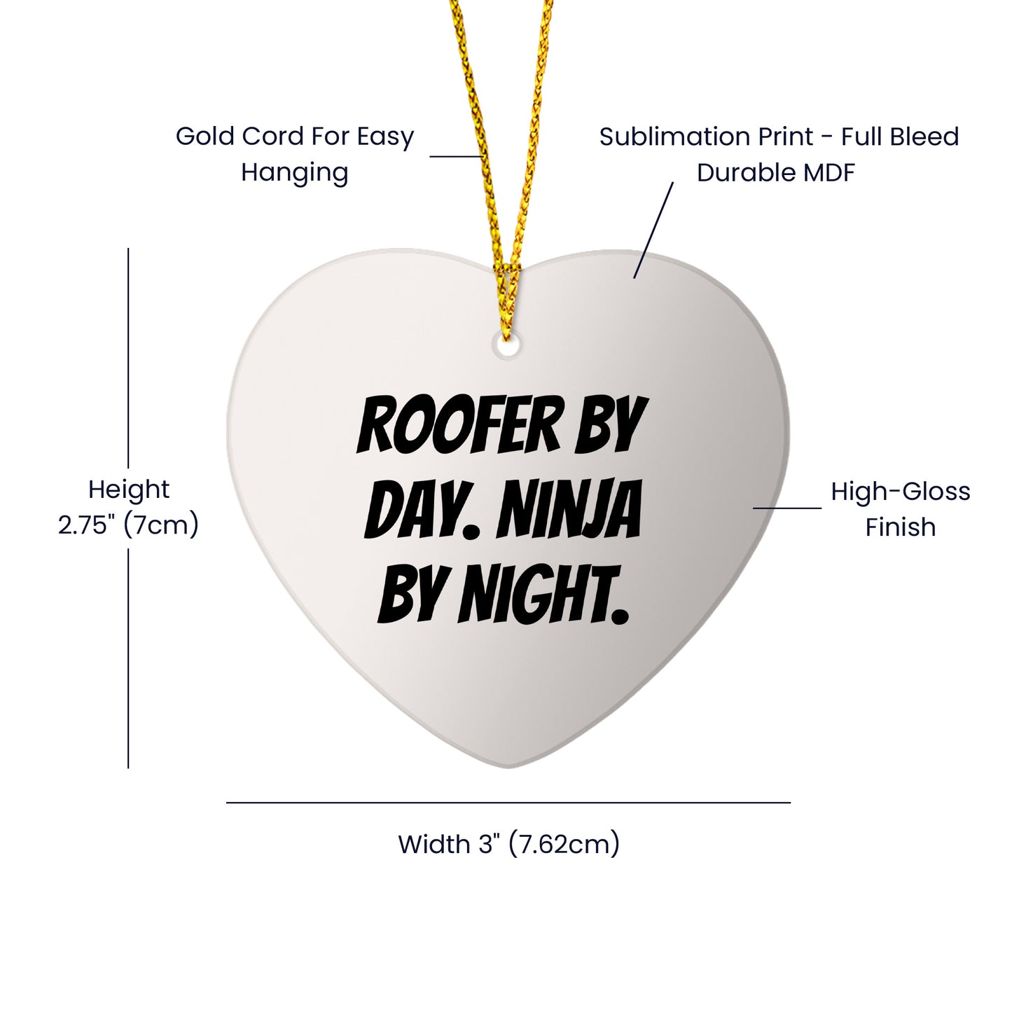 Roofer Funny Heart-shaped Christmas Tree Ornament "Roofer by Day, Ninja Gifts by Night" Gifts - Mallard Moon