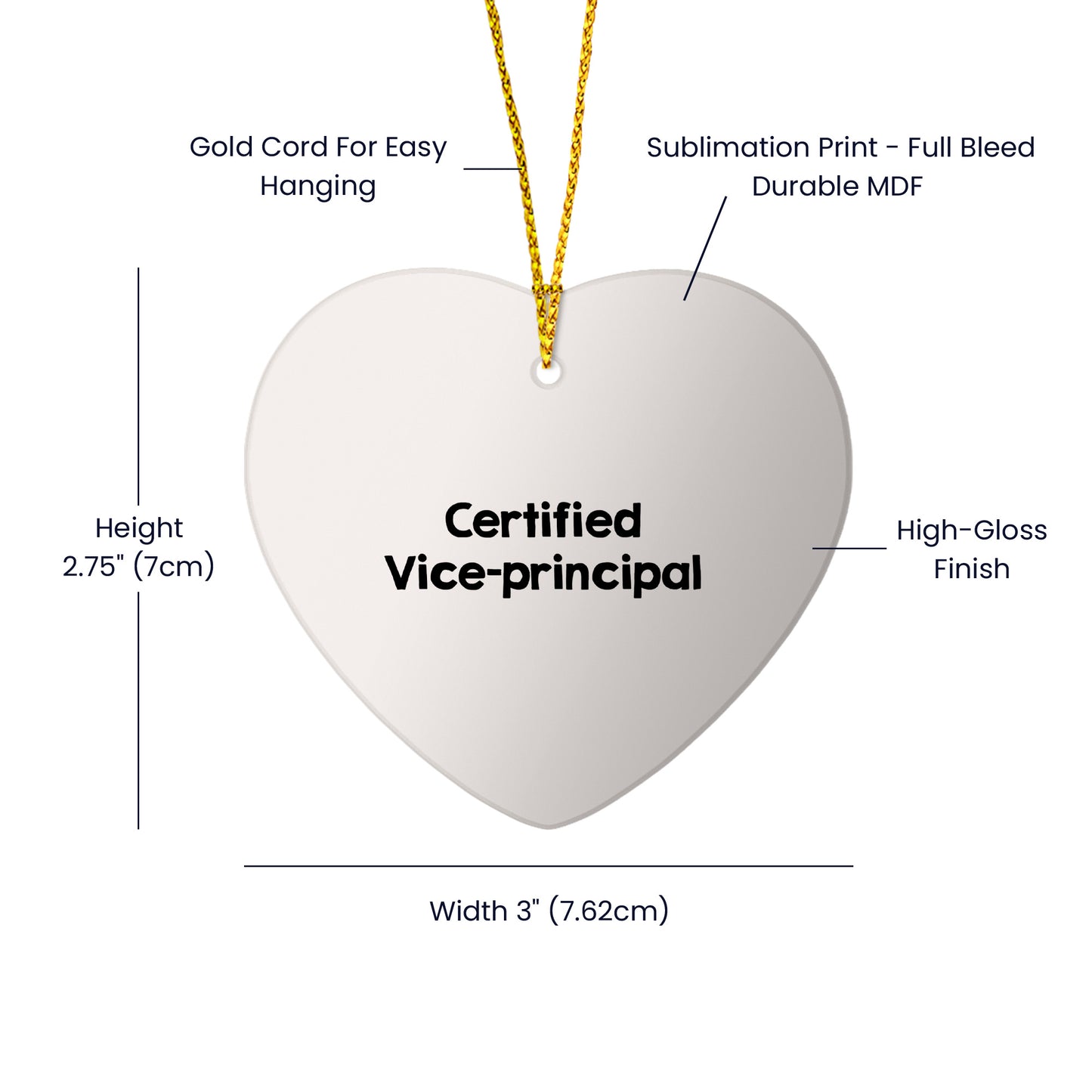 Funny Certified Vice-principal Heart Ornament with Quote, Perfect for Christmas, Gifts from Men, Women, Coworkers, or Family