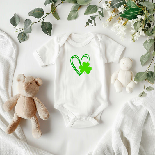 Lucky Shamrock Heart St. Patrick’s Day Baby Bodysuit – Cute Irish Onesie – Soft Cotton Infant Romper – Newborn Holiday Outfit & Baby Shower Gift - Mallard Moon Gift Shop