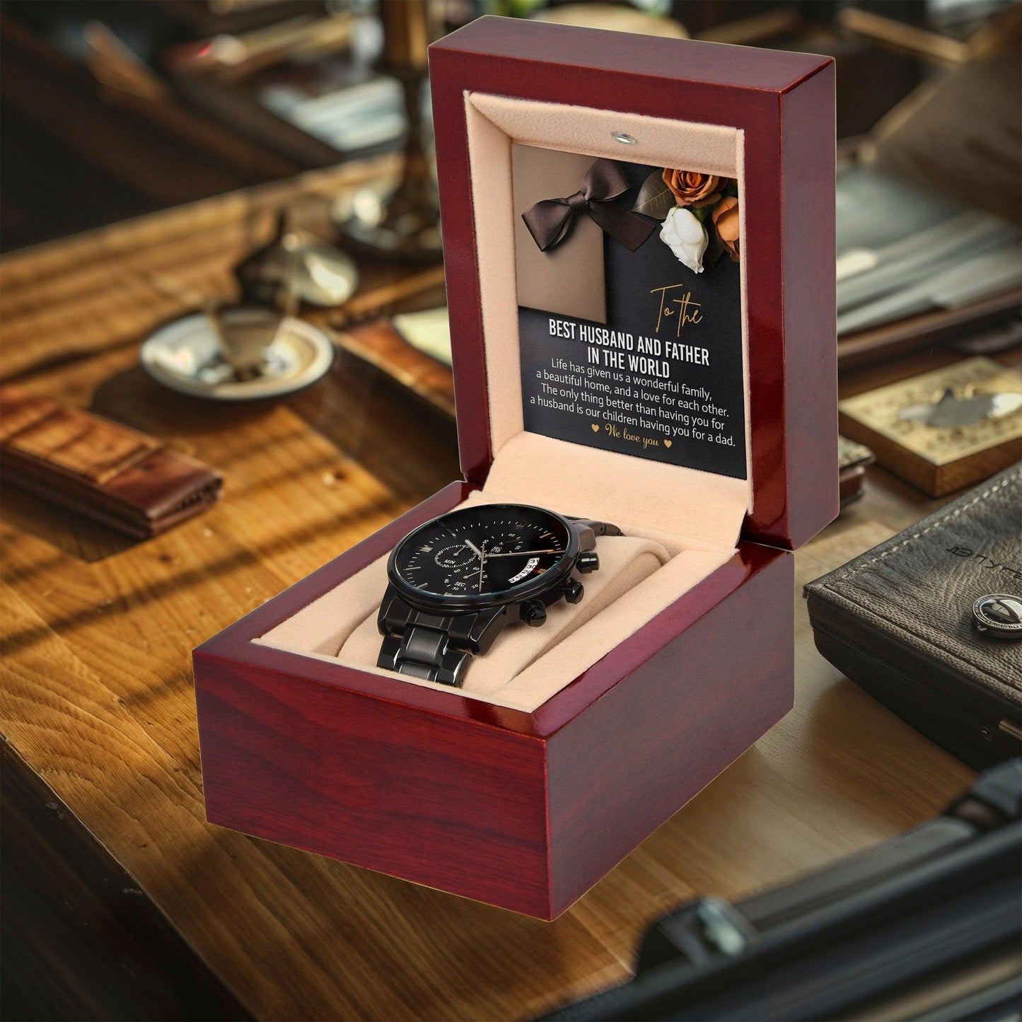 To the Best Husband and Father Life Has Given Us a Wonderful Family Black Chronograph Watch - Mallard Moon Gift Shop