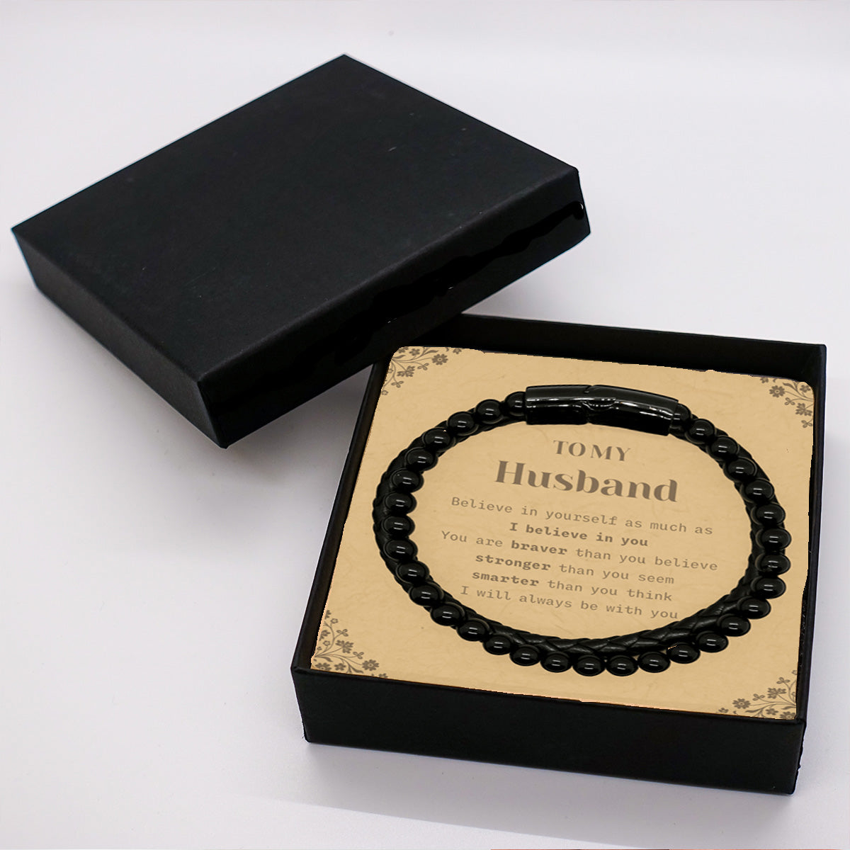 Husband Stone Leather Bracelets Motivational Heartfelt Birthday, Christmas Gift - You are Braver than you Believe