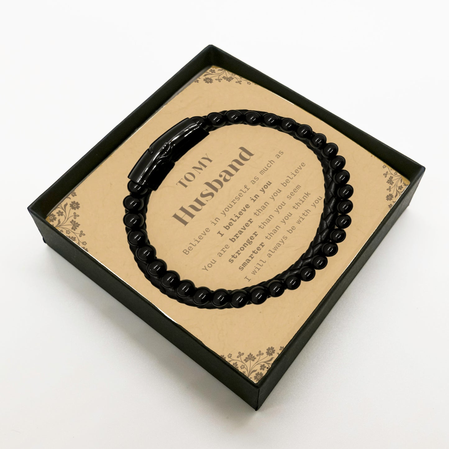 Husband Stone Leather Bracelets Motivational Heartfelt Birthday, Christmas Gift - You are Braver than you Believe