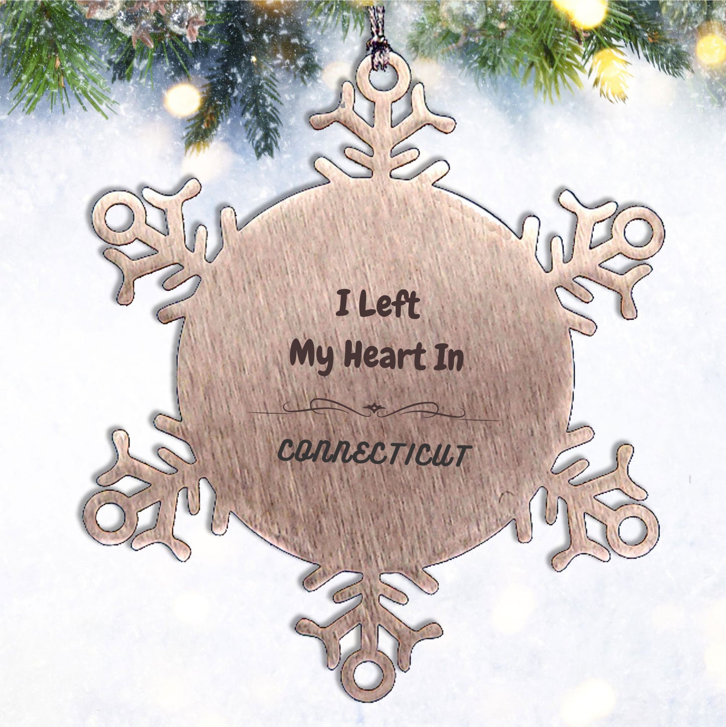 I Left My Heart In Connecticut Gifts, Meaningful Connecticut State for Friends, Men, Women. Snowflake Ornament for Connecticut People