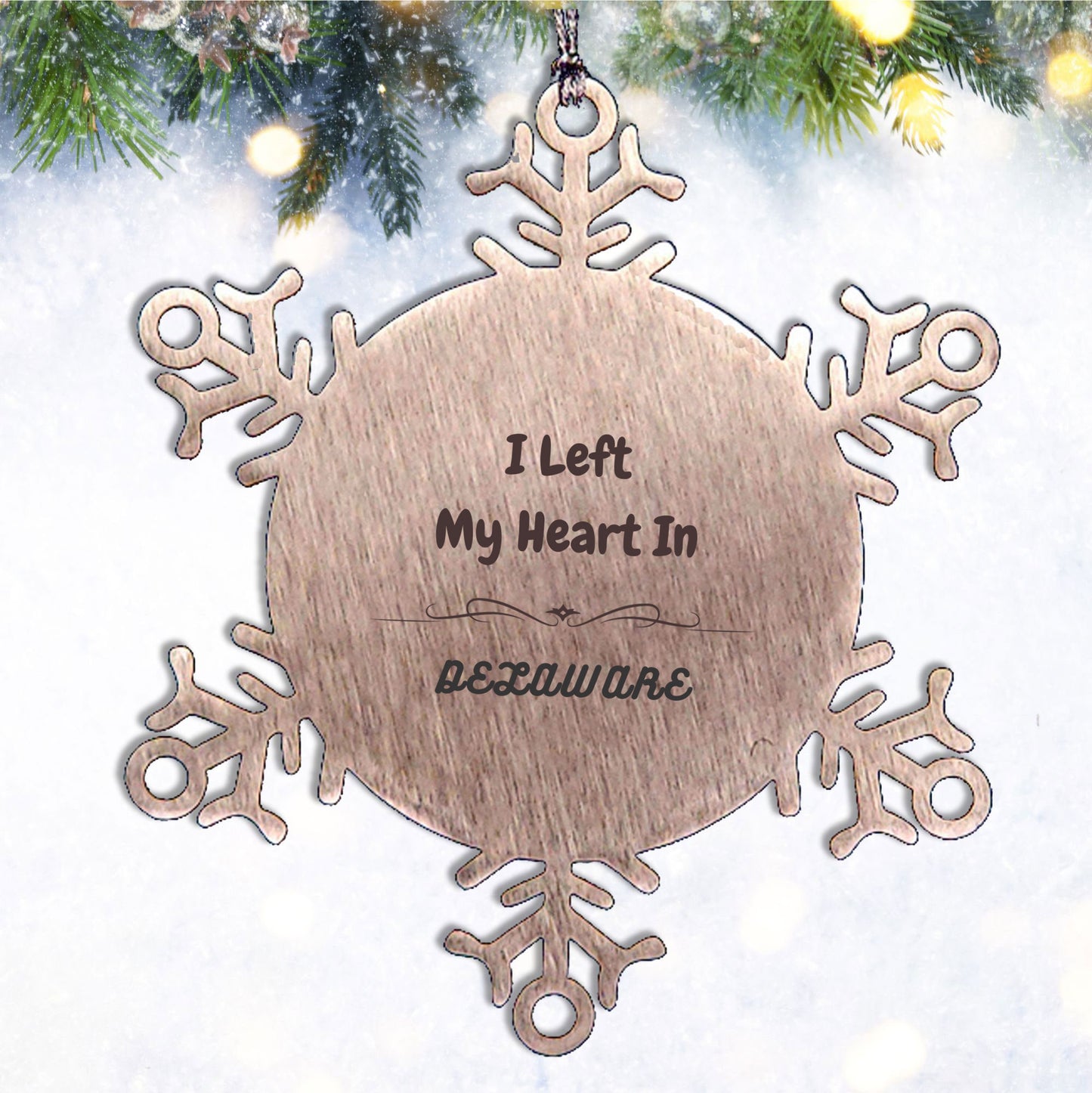 I Left My Heart In Delaware Gifts, Meaningful Delaware State Snowflake Ornament for Delaware People - Mallard Moon Gift Shop