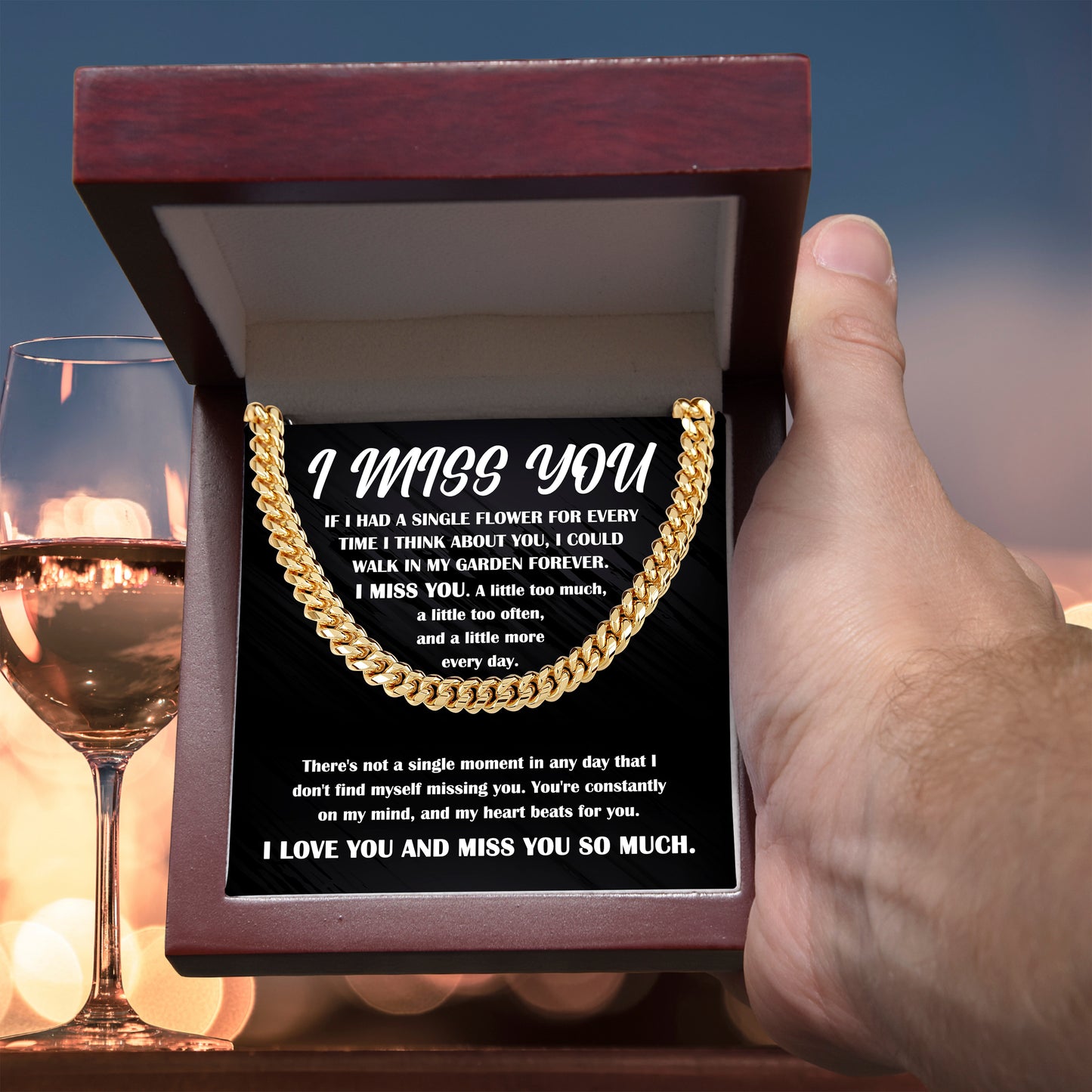 Gift for Him, I Miss You - Cuban Chain Necklace - Mallard Moon Gift Shop