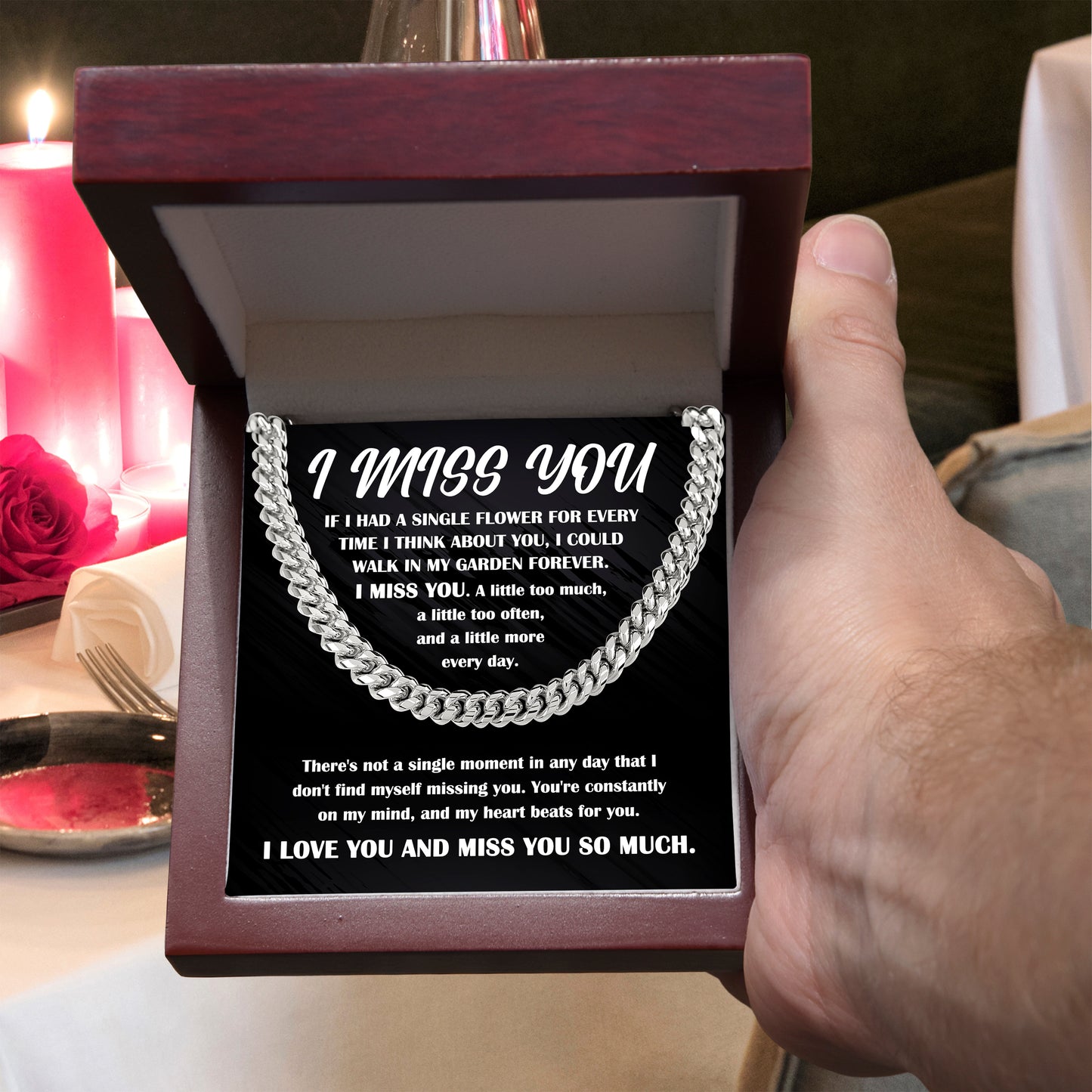 Gift for Him, I Miss You - Cuban Chain Necklace - Mallard Moon Gift Shop