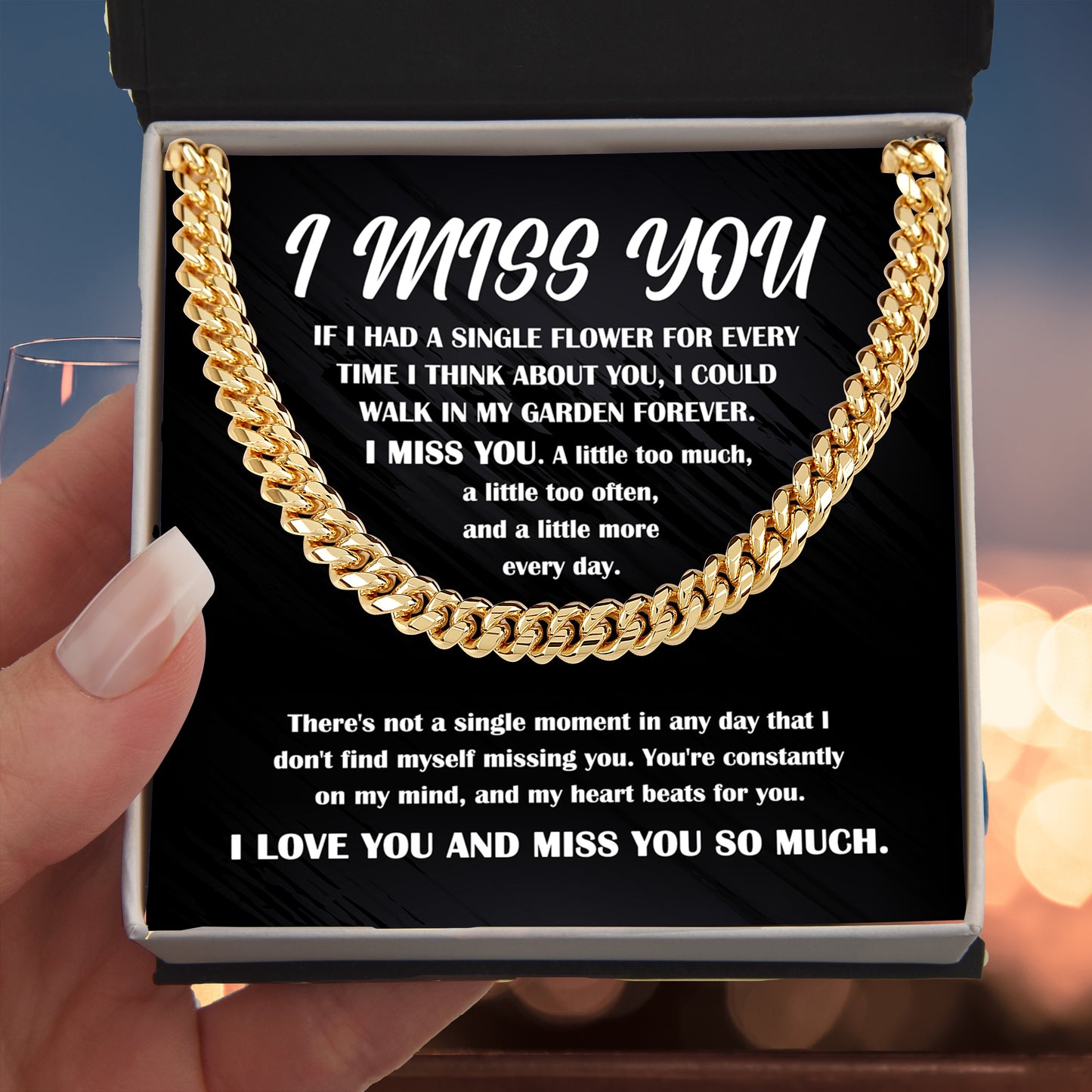 Gift for Him, I Miss You - Cuban Chain Necklace - Mallard Moon Gift Shop