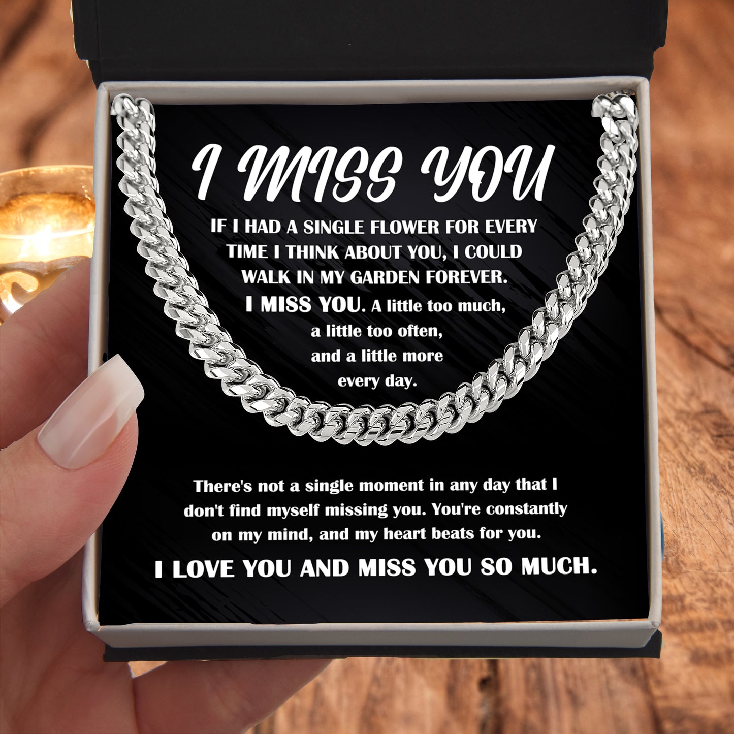 Gift for Him, I Miss You - Cuban Chain Necklace - Mallard Moon Gift Shop