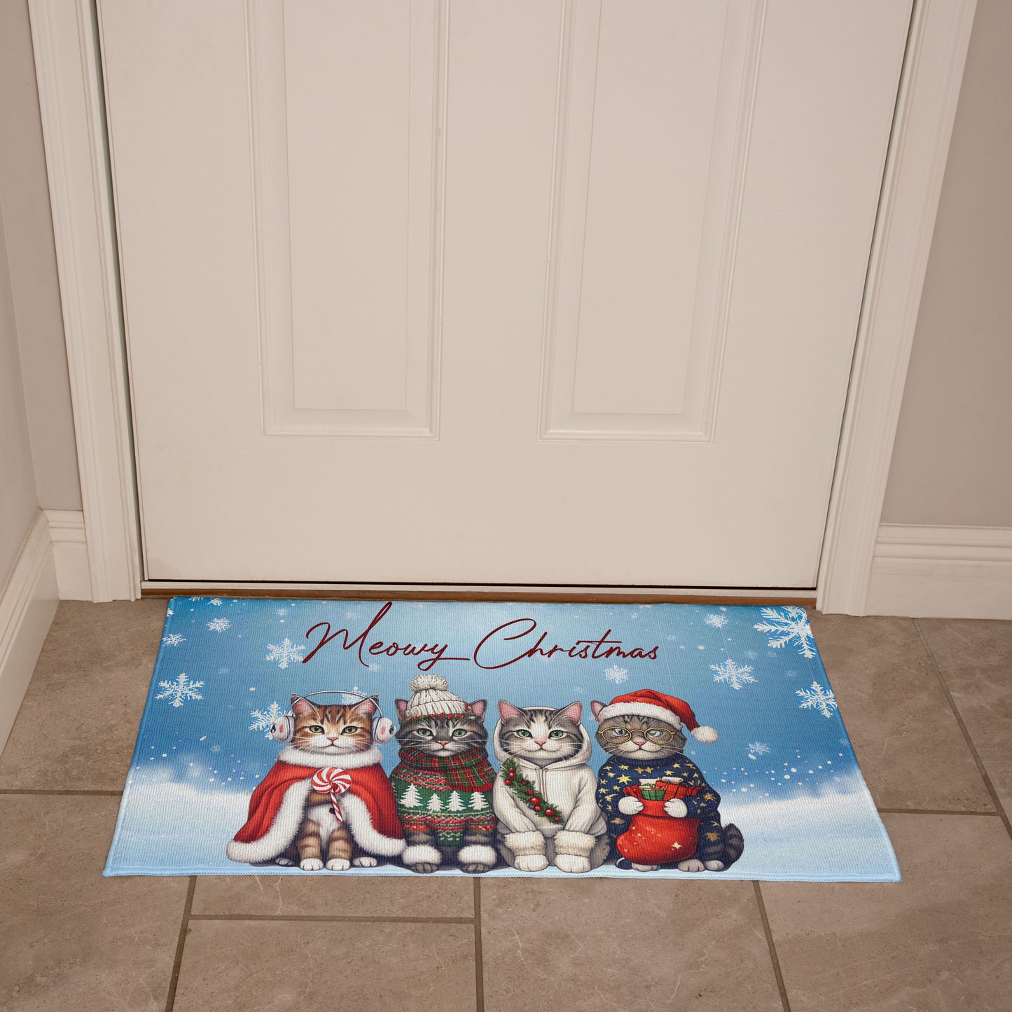 Meowy Christmas Doormat – Full Color Cat Holiday Welcome Mat Gift
