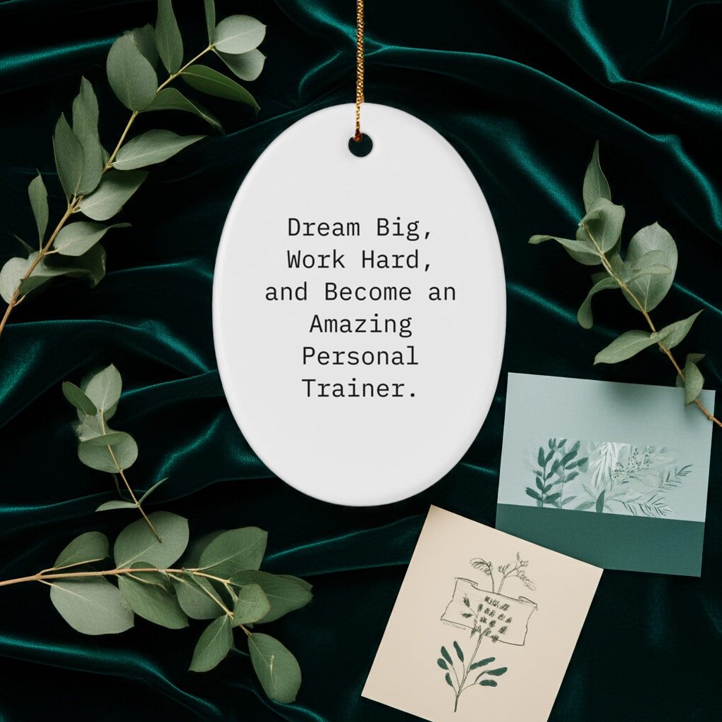 Inspirational Personal Trainer Gifts, 'Dream Big, Work Hard, And Become An Amazing Personal Trainer.' Oval Ornament, White, Christmas Unique Gifts from Family to Friends