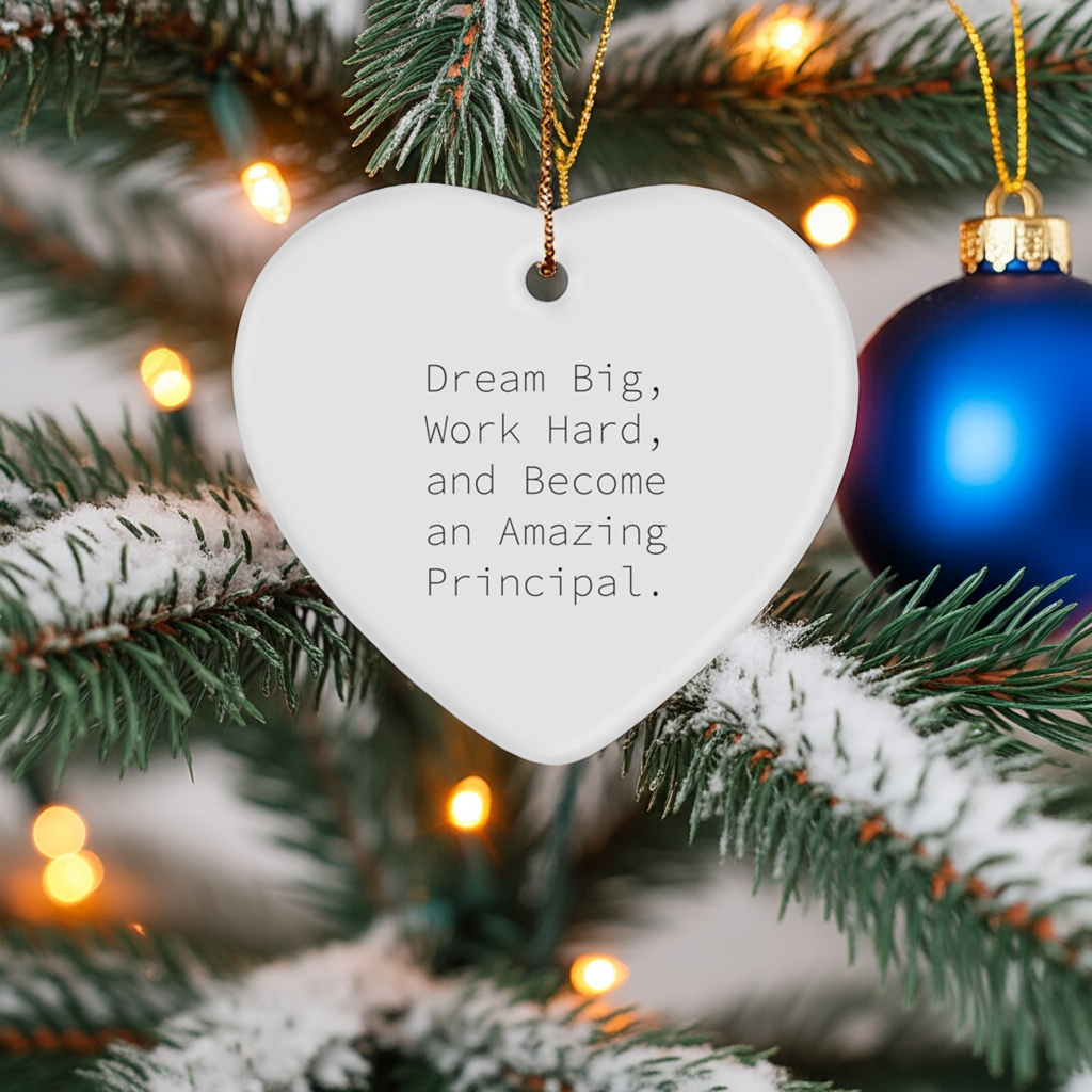 Inspirational Principal Gifts, 'Dream Big, Work Hard, And Become An Amazing Principal.' Heart Ornament for Christmas, Gifts from Family to Principal