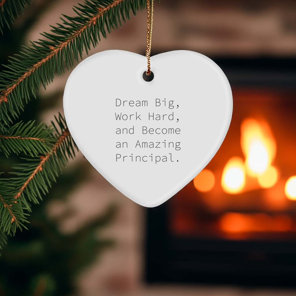 Inspirational Principal Gifts, 'Dream Big, Work Hard, And Become An Amazing Principal.' Heart Ornament for Christmas, Gifts from Family to Principal