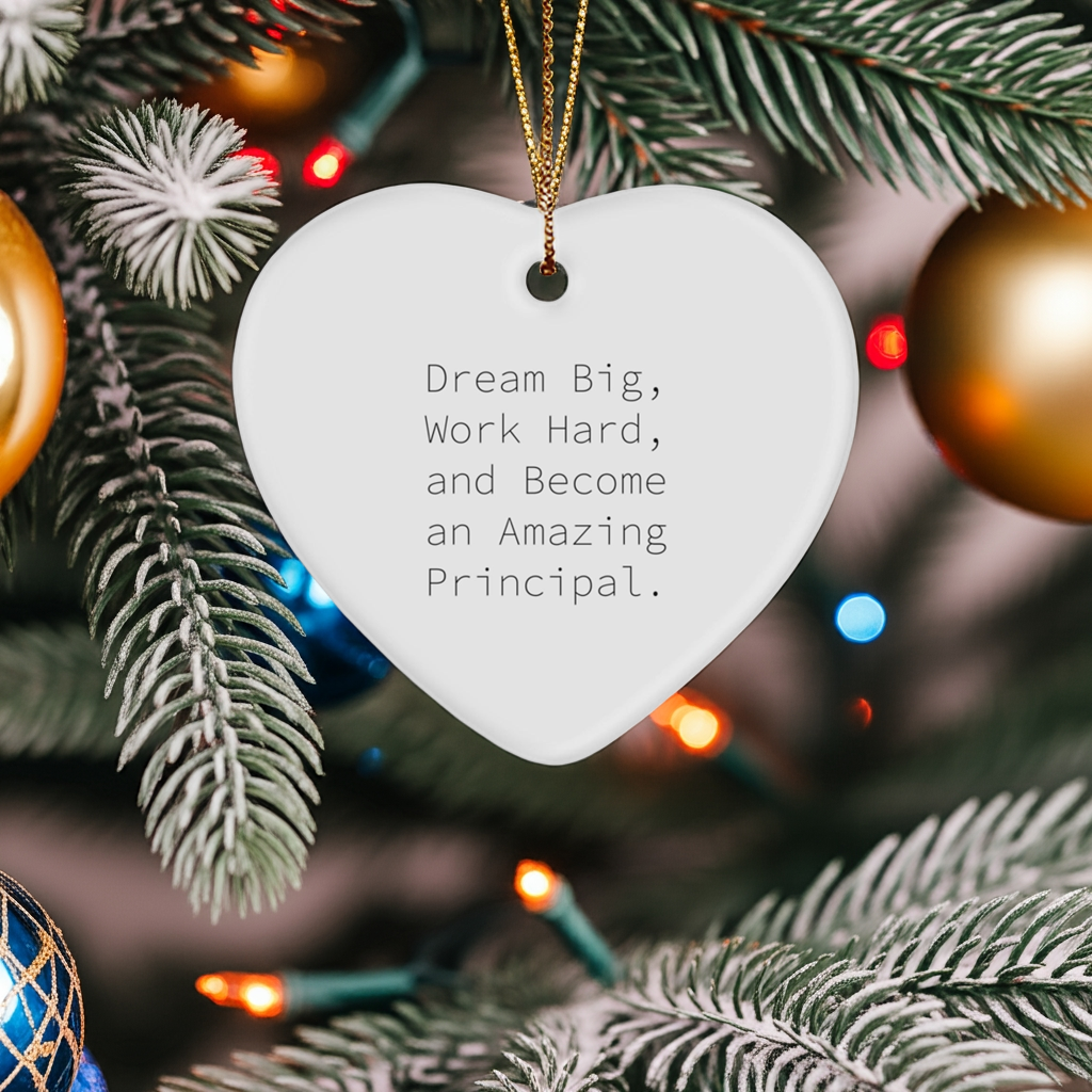 Inspirational Principal Gifts, 'Dream Big, Work Hard, And Become An Amazing Principal.' Heart Ornament for Christmas, Gifts from Family to Principal
