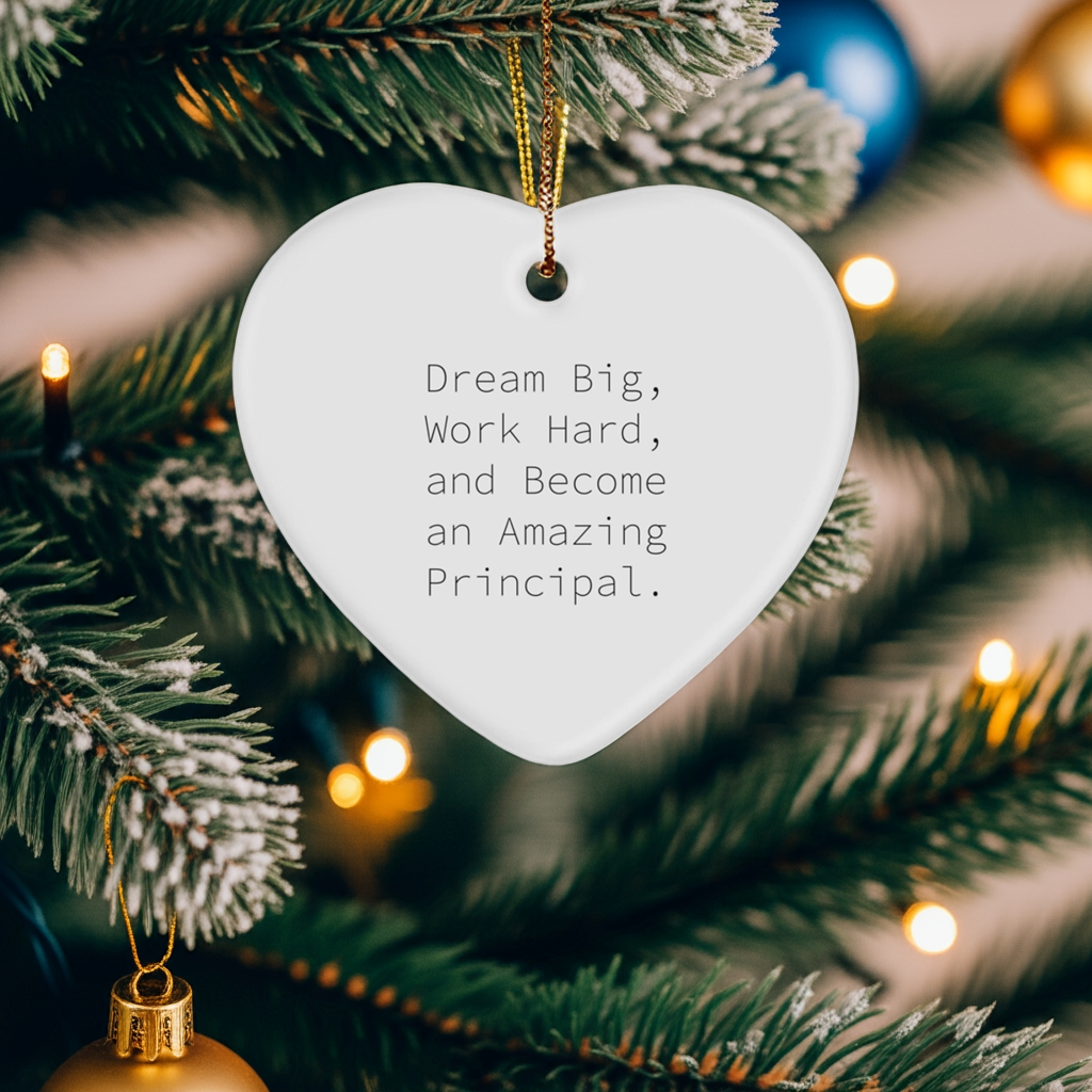 Inspirational Principal Gifts, 'Dream Big, Work Hard, And Become An Amazing Principal.' Heart Ornament for Christmas, Gifts from Family to Principal