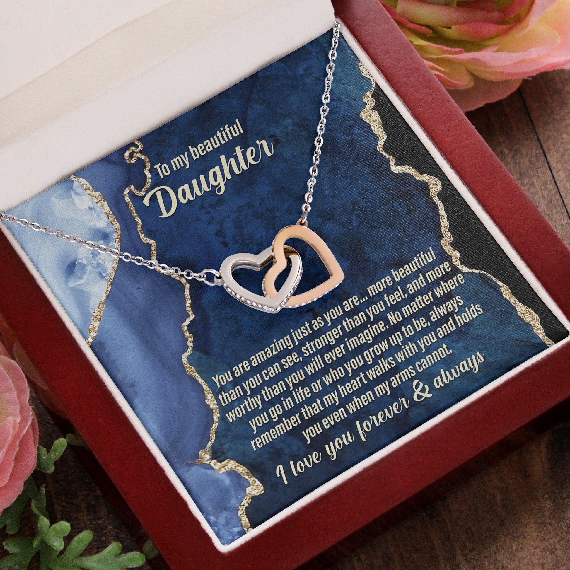 Daughter Inspirational - My Heart Walks with You - Interlocking Hearts Necklace - Mallard Moon Gift Shop