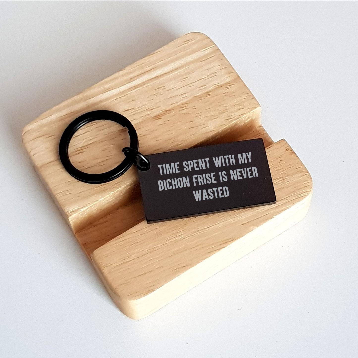 Bichon Frise Dog Keychain, Gifts for Men, Father's Day Unique Gifts from Friends, 'Time Spent With My Bichon Frise Is Never Wasted' Keychain for Bichon Frise Dog Lovers - Image 2