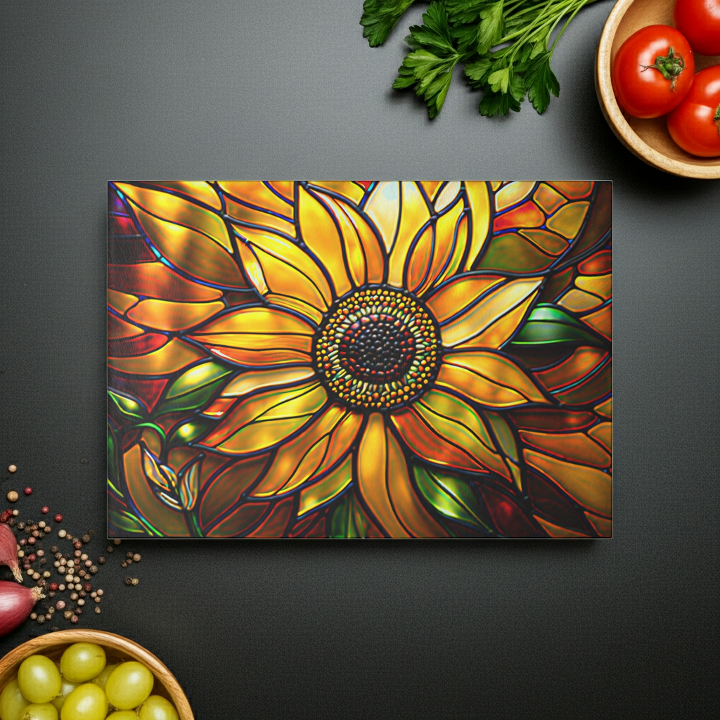 Vibrant Sunflower Glass Cutting Board, Kitchen Decor, Gift for Home Chefs, Unique Kitchen Accessories, Summer Gathering Decoration