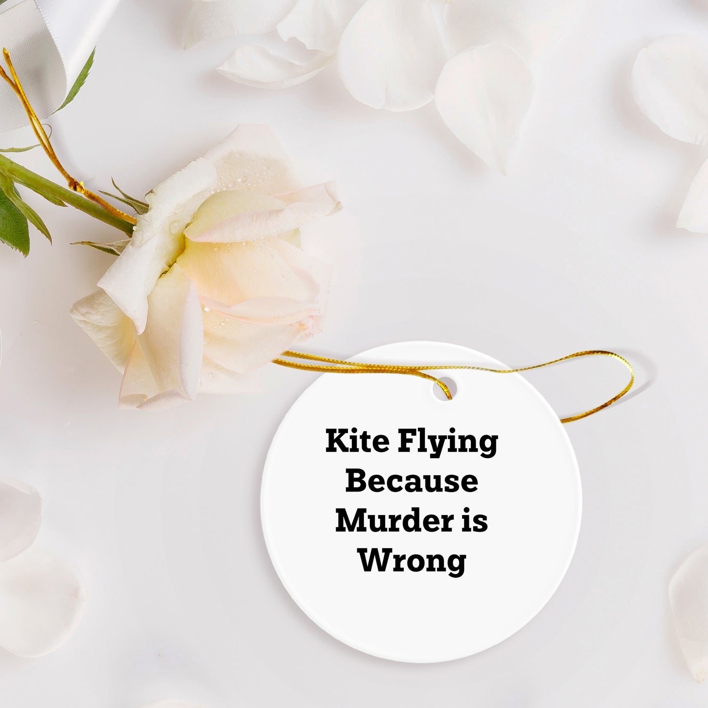 Kite Flying Gifts for Friends from Men - Circle Ornament with Funny Quote, White, Christmas Unique