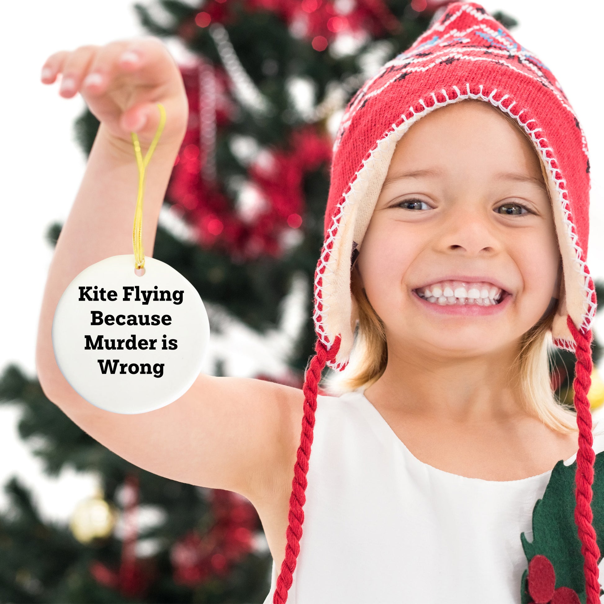 Kite Flying Gifts for Friends from Men - Circle Ornament with Funny Quote, White, Christmas Unique