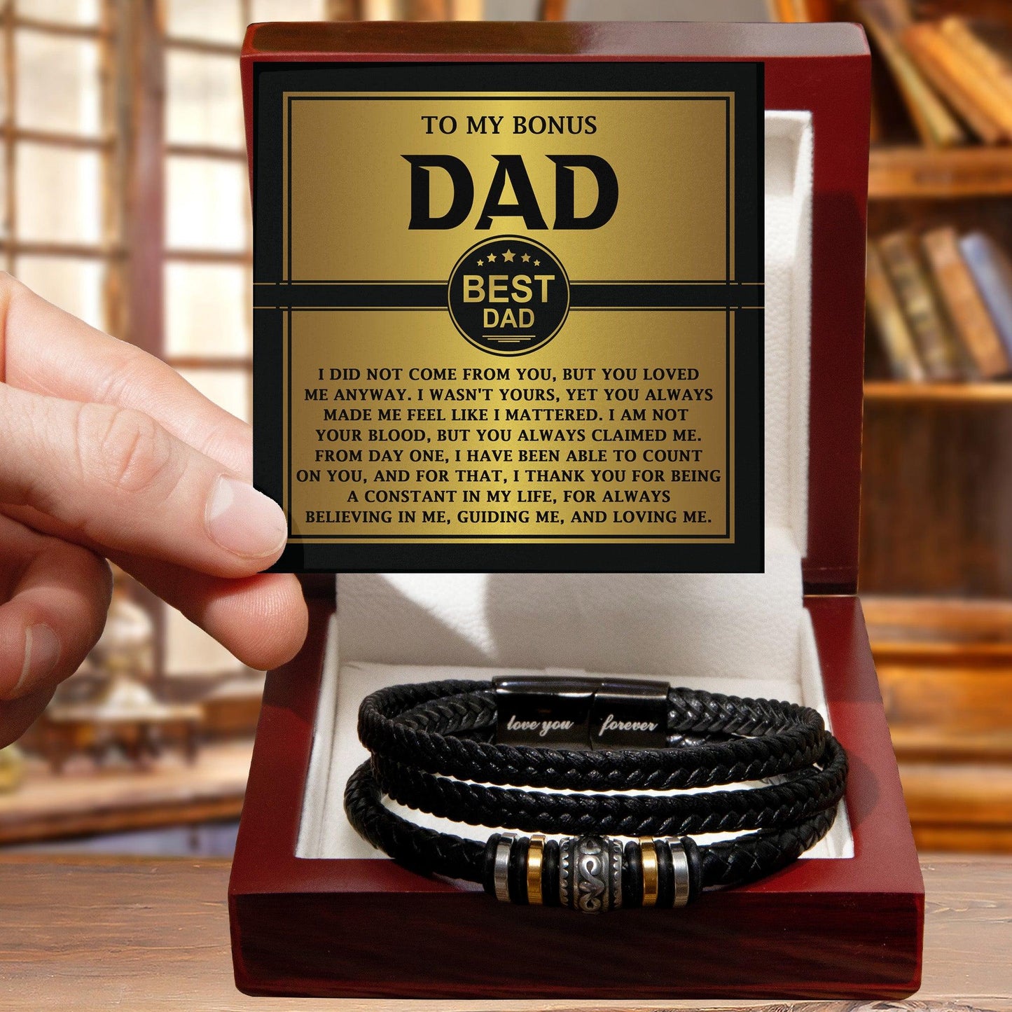 Bonus Dad Gift - Legacy of Love Men's Braided Leather Bracelet with Message Card Set - Mallard Moon Gift Shop