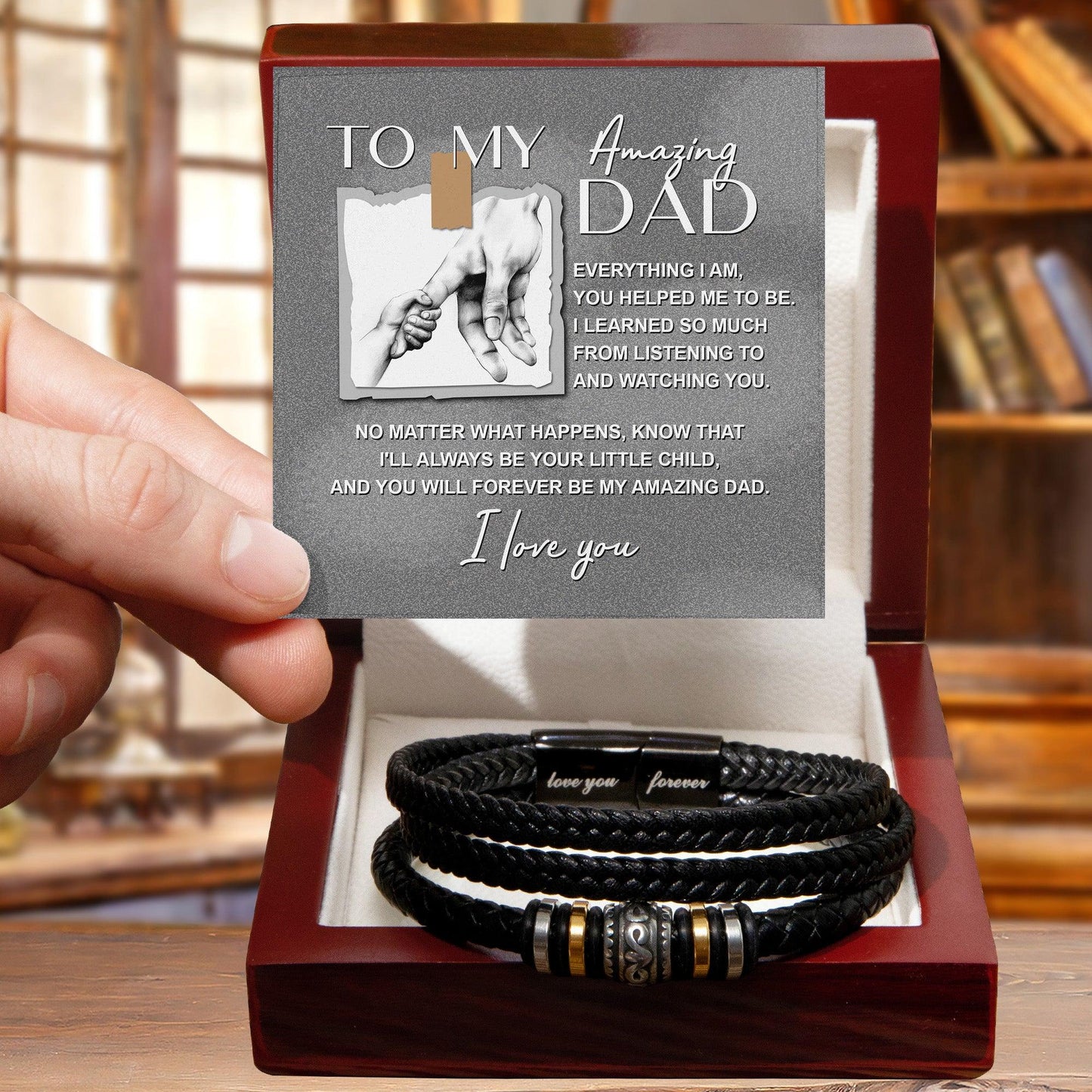 Dad Gift - I Will Always Be Your Little Child - Braided Leather Men's Bracelet - Mallard Moon Gift Shop