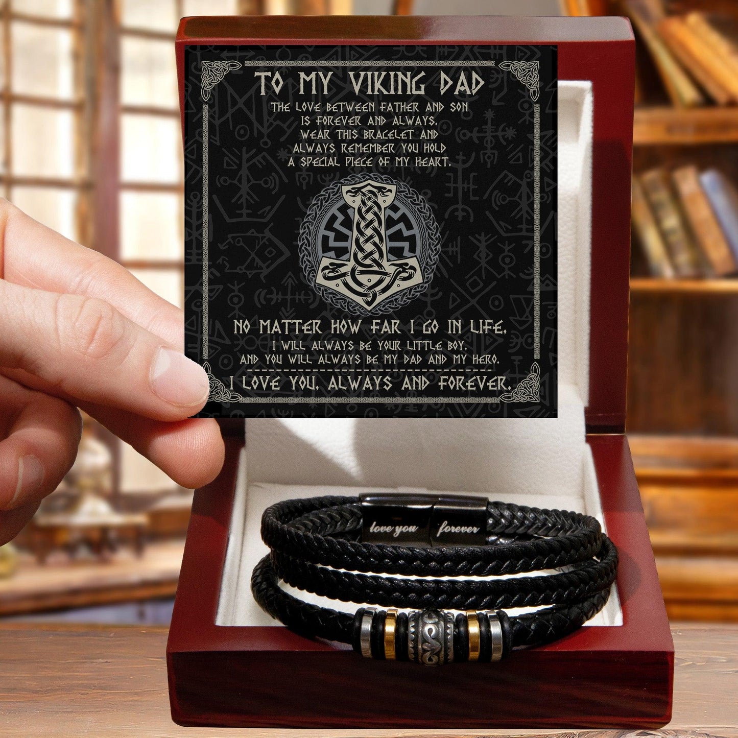 Dad Gift - To My Viking Dad The Love Between A Father And Son Braided Leather Men's Bracelet - Mallard Moon Gift Shop