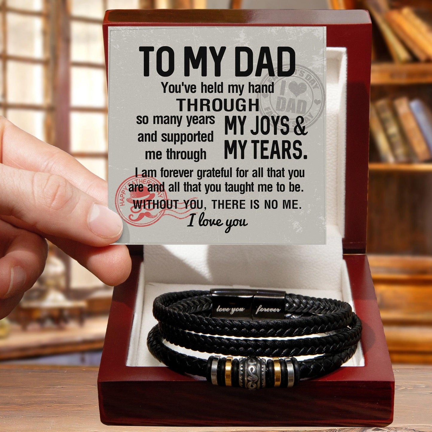 Dad Gift - You Held My Hand Through the Years - Braided Leather Men's Bracelet - Mallard Moon Gift Shop