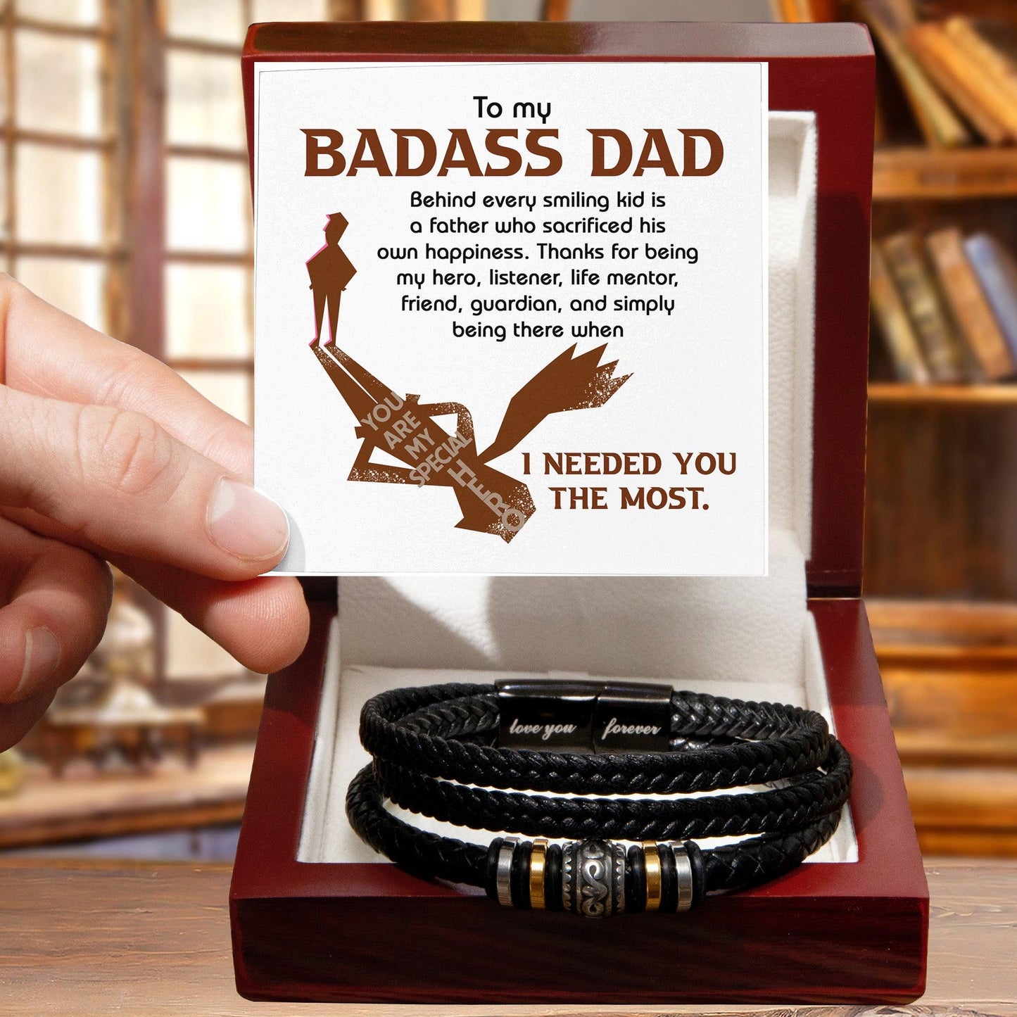Dad Gift - To My Badass Dad - Braided Leather Men's Bracelet - Mallard Moon Gift Shop