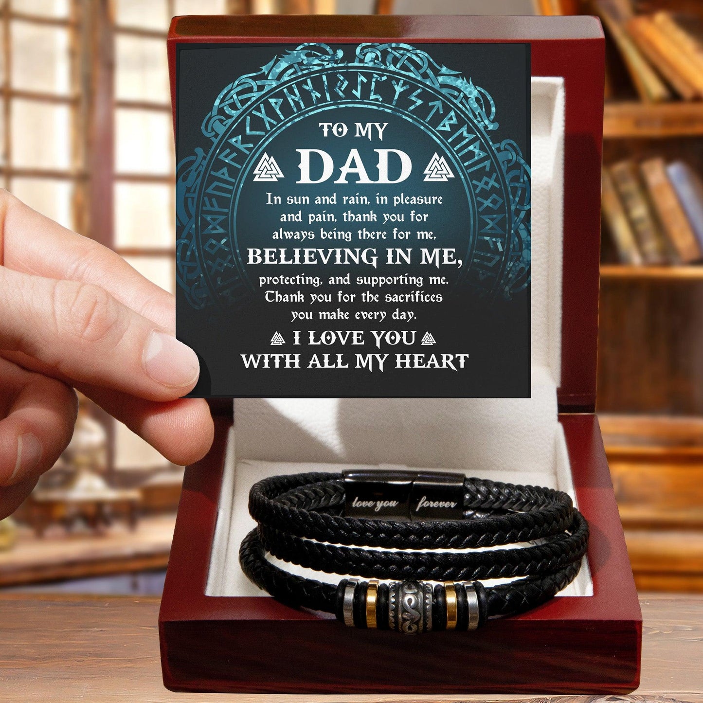Gift for Dad - In Sun and Rain, Pleasure and Pain Men's Braided Leather Bracelet - Mallard Moon Gift Shop
