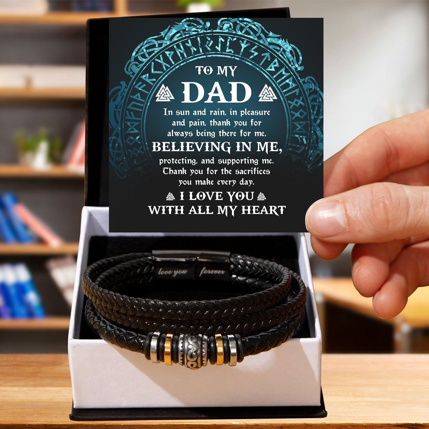 Gift for Dad - In Sun and Rain, Pleasure and Pain Men's Braided Leather Bracelet - Mallard Moon Gift Shop