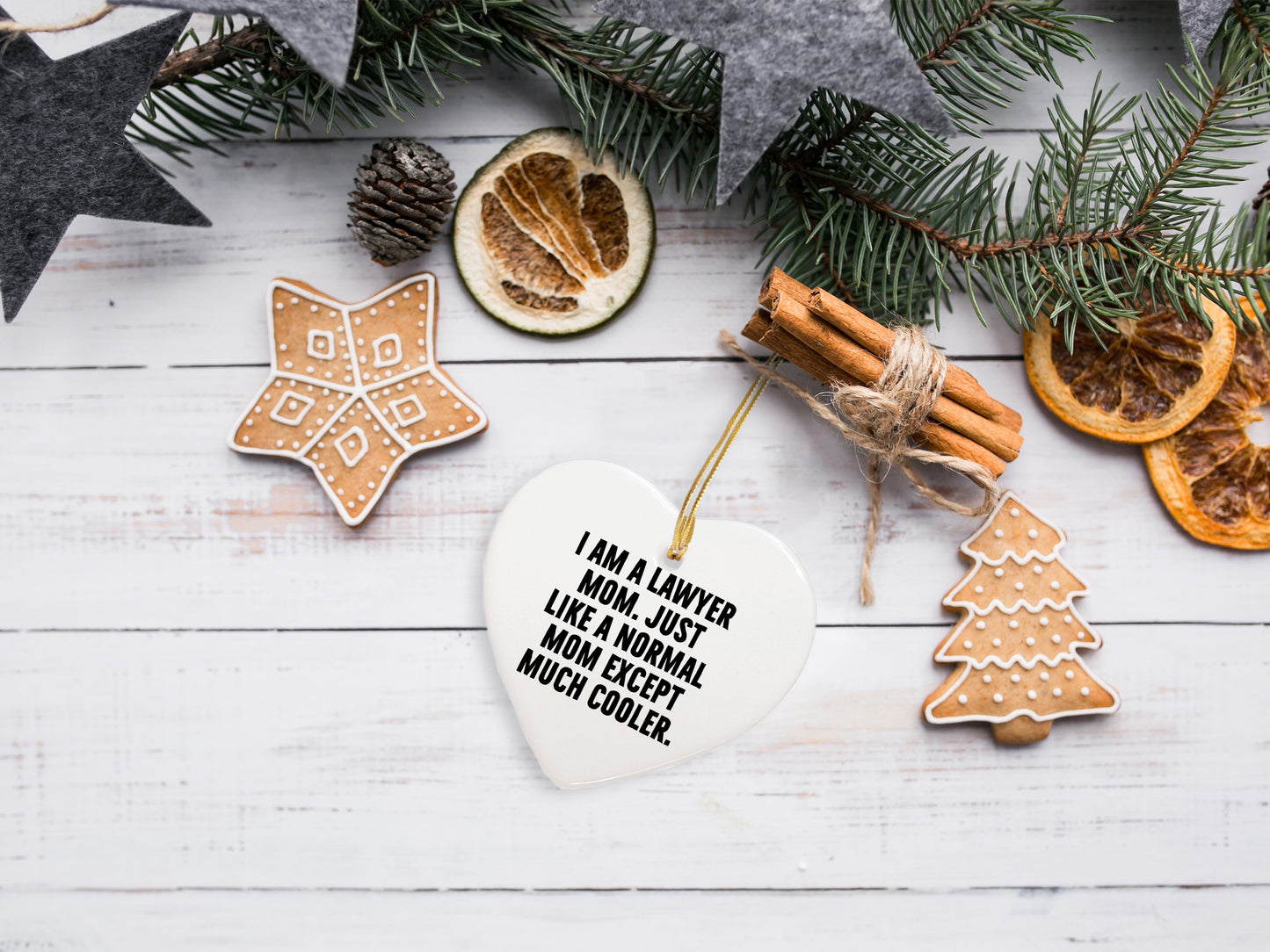 Lawyer Mom Heart Ornament, Funny Quote, Christmas Unique Gifts from Women to Lawyer Friends, Unique Presents for Men, Women, or Coworkers