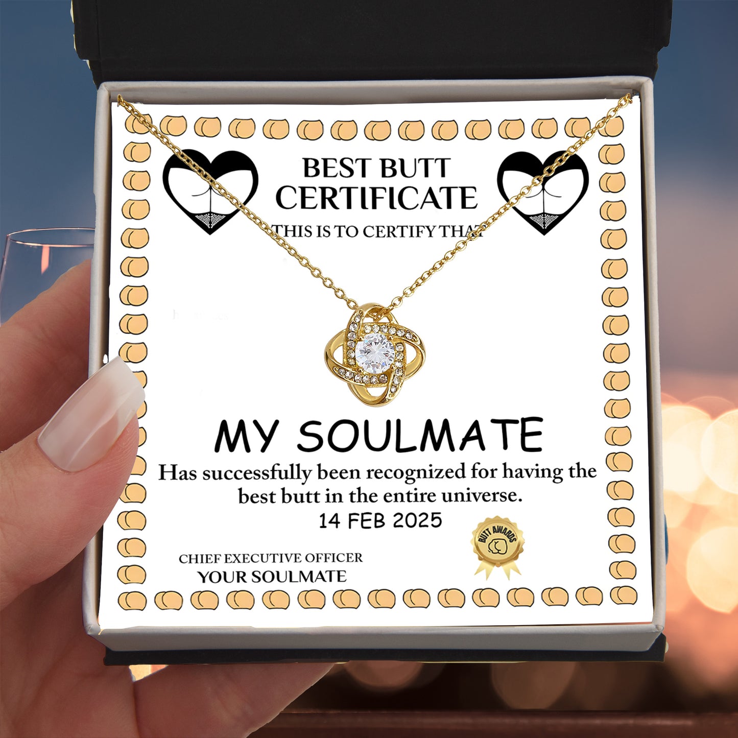Best Butt & Endless Love Certified! Funny Love Knot Necklace Valentine's Day Gift