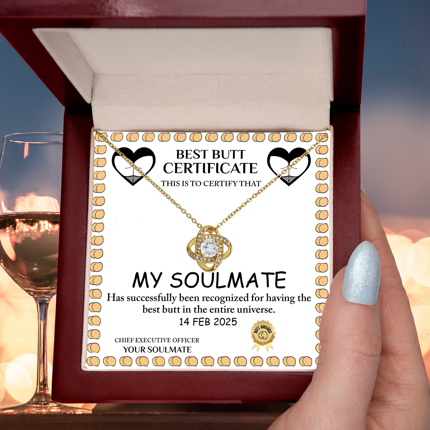 Best Butt & Endless Love Certified! Funny Love Knot Necklace Valentine's Day Gift