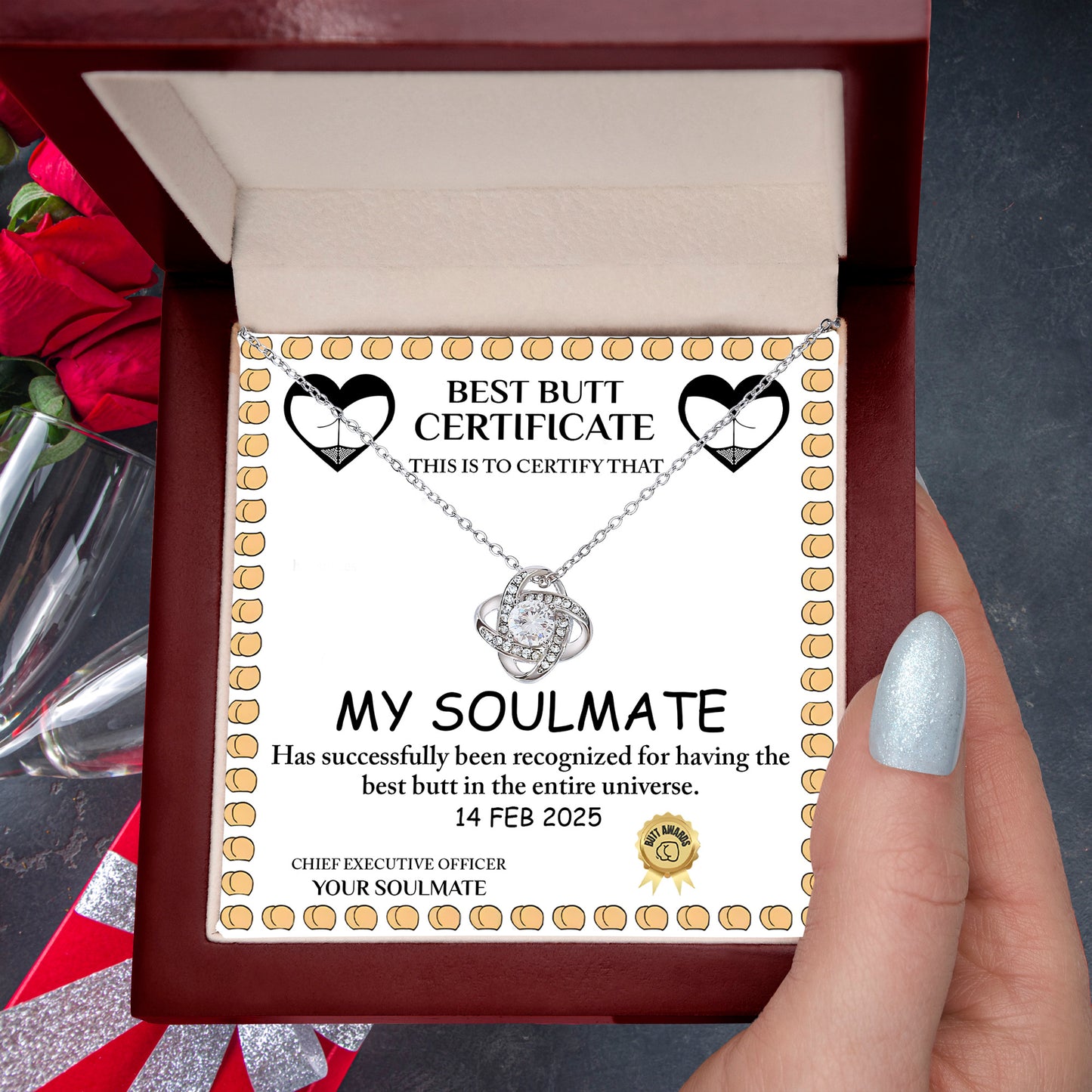 Best Butt & Endless Love Certified! Funny Love Knot Necklace Valentine's Day Gift